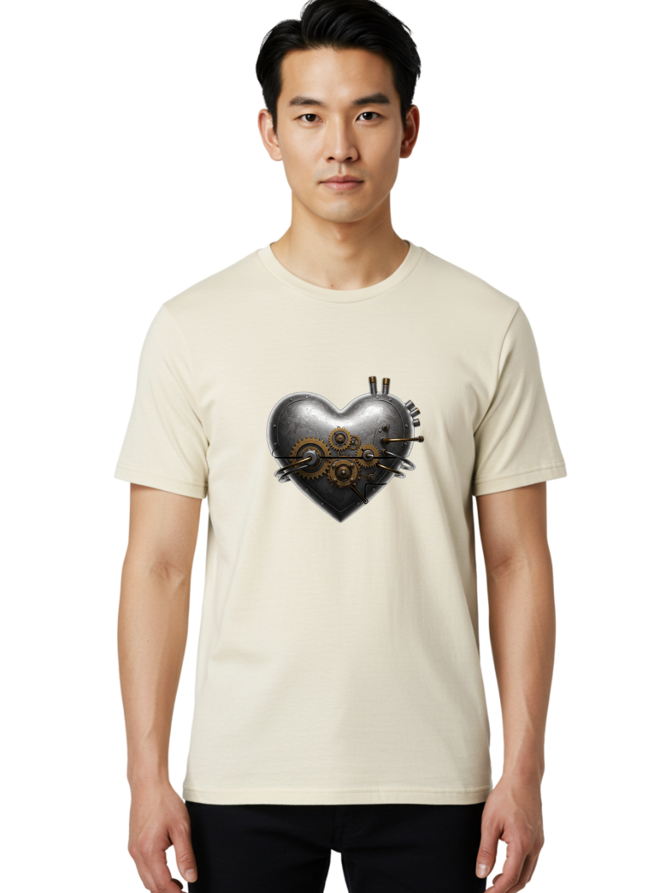 Steampunk-Heart Men'S Graphic Tee, 100% Cotton, Comfortable Casual Summer Wear, Machine Washable, Vintage Camera, Old Camera, Antique Camera, Black Camera, Classic Photography, Photography Equipment, Nostalgic Device, Film Camera, Camera Art Ban621