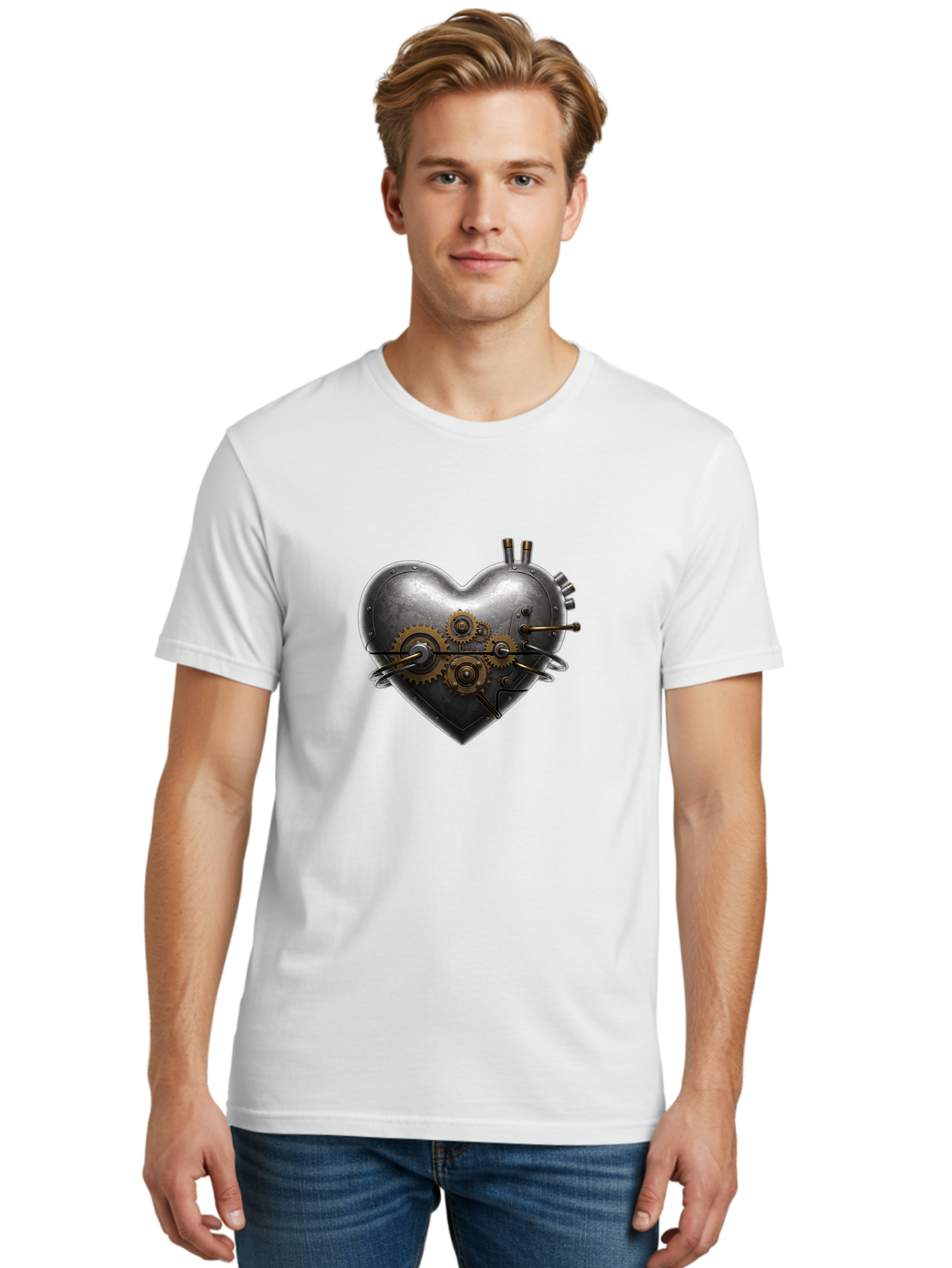 Steampunk-Heart Men'S Graphic Tee, 100% Cotton, Comfortable Casual Summer Wear, Machine Washable, Vintage Camera, Old Camera, Antique Camera, Black Camera, Classic Photography, Photography Equipment, Nostalgic Device, Film Camera, Camera Art Ban621