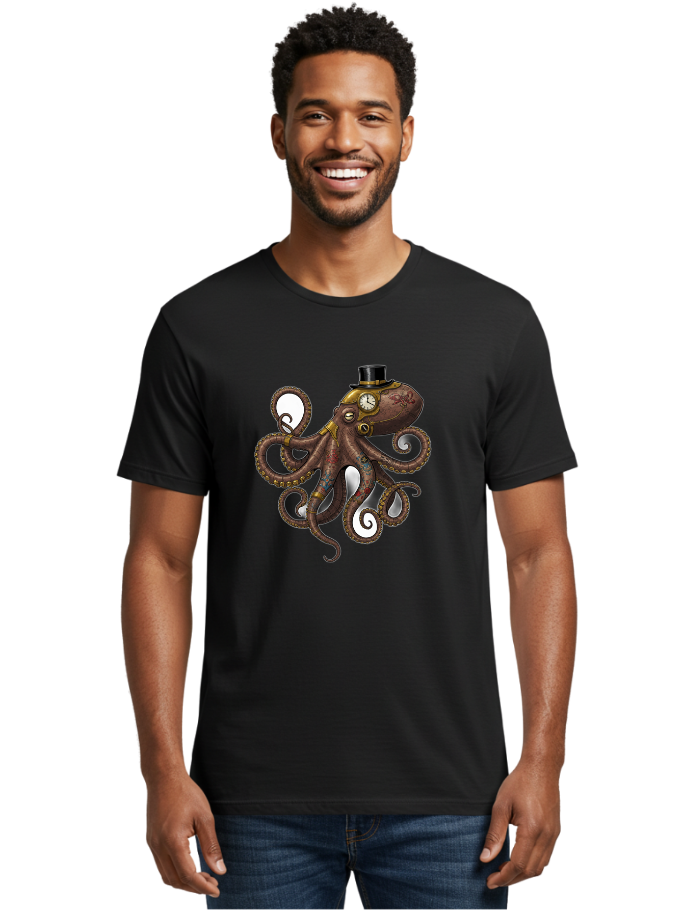 Steampunk-Octopus Men'S Graphic Tee, 100% Cotton, Comfortable Casual Summer Wear, Machine Washable, Vintage Camera, Old Camera, Antique Camera, Black Camera, Classic Photography, Photography Equipment, Nostalgic Device, Film Camera, Camera Art Ban622