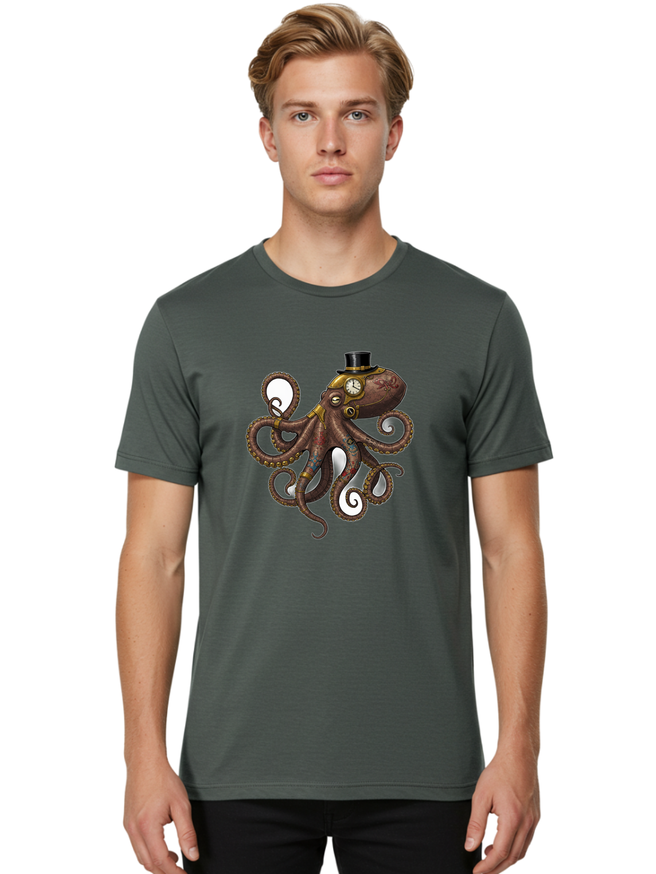 Steampunk-Octopus Men'S Graphic Tee, 100% Cotton, Comfortable Casual Summer Wear, Machine Washable, Vintage Camera, Old Camera, Antique Camera, Black Camera, Classic Photography, Photography Equipment, Nostalgic Device, Film Camera, Camera Art Ban622
