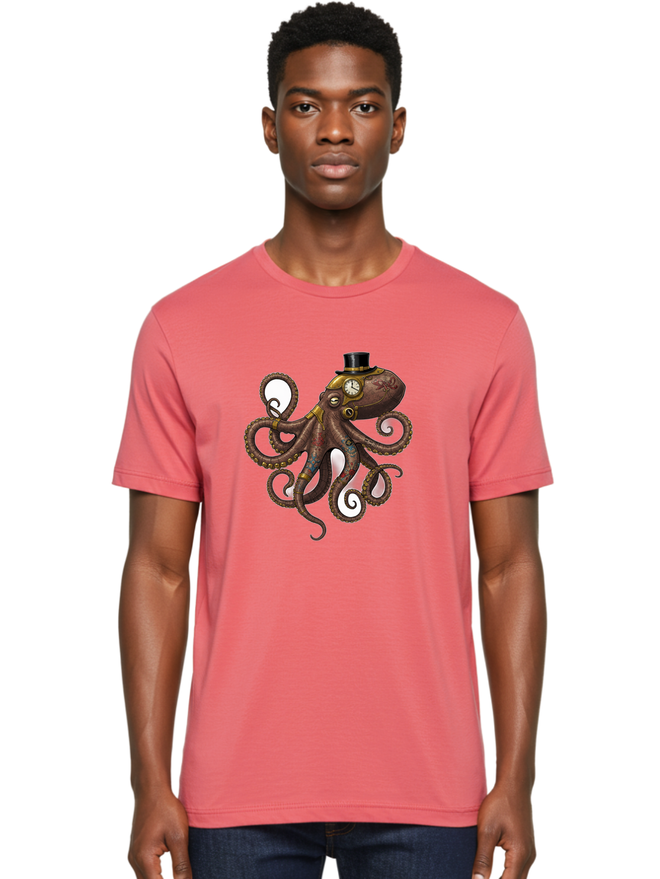Steampunk-Octopus Men'S Graphic Tee, 100% Cotton, Comfortable Casual Summer Wear, Machine Washable, Vintage Camera, Old Camera, Antique Camera, Black Camera, Classic Photography, Photography Equipment, Nostalgic Device, Film Camera, Camera Art Ban622