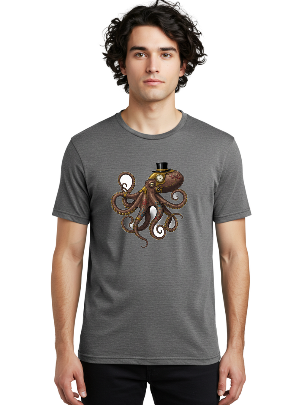 Steampunk-Octopus Men'S Graphic Tee, 100% Cotton, Comfortable Casual Summer Wear, Machine Washable, Vintage Camera, Old Camera, Antique Camera, Black Camera, Classic Photography, Photography Equipment, Nostalgic Device, Film Camera, Camera Art Ban622