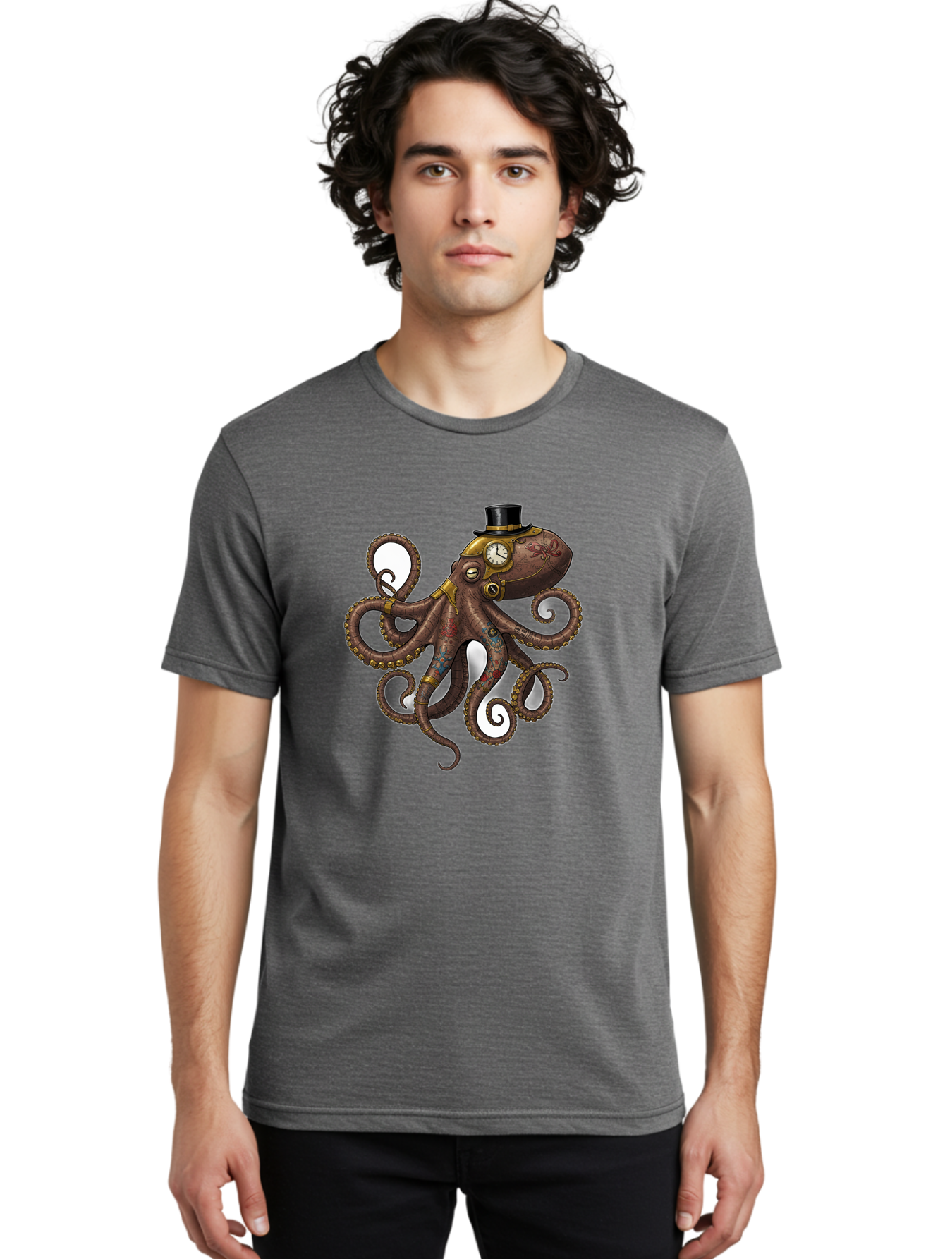 Steampunk-Octopus Men'S Graphic Tee, 100% Cotton, Comfortable Casual Summer Wear, Machine Washable, Vintage Camera, Old Camera, Antique Camera, Black Camera, Classic Photography, Photography Equipment, Nostalgic Device, Film Camera, Camera Art Ban622