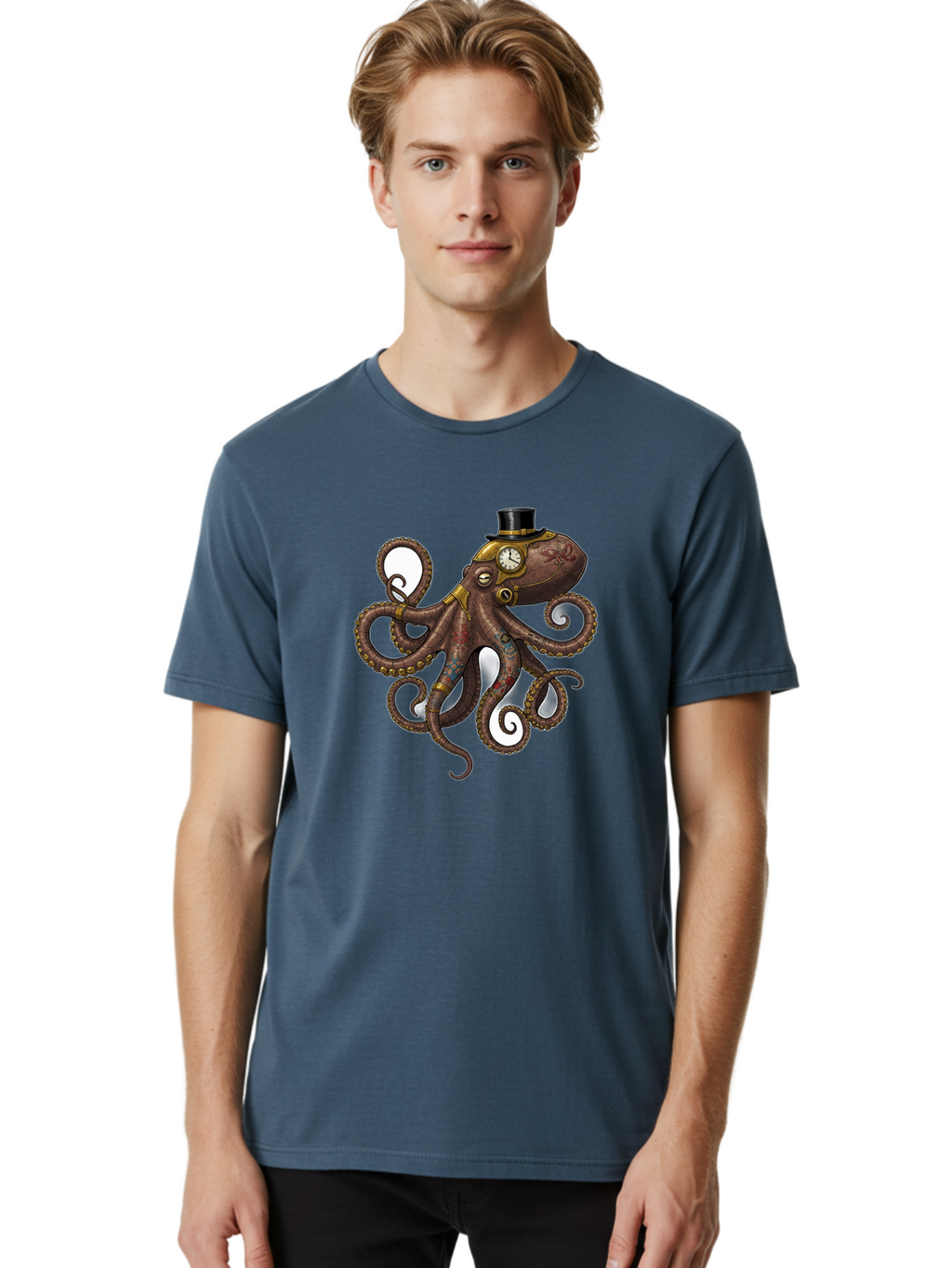 Steampunk-Octopus Men'S Graphic Tee, 100% Cotton, Comfortable Casual Summer Wear, Machine Washable, Vintage Camera, Old Camera, Antique Camera, Black Camera, Classic Photography, Photography Equipment, Nostalgic Device, Film Camera, Camera Art Ban622