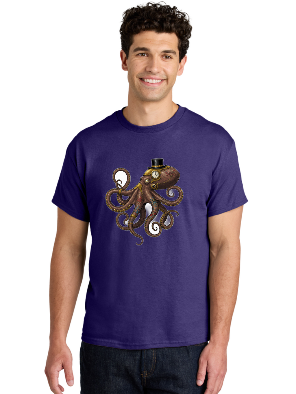 Steampunk-Octopus Men'S Graphic Tee, 100% Cotton, Comfortable Casual Summer Wear, Machine Washable, Vintage Camera, Old Camera, Antique Camera, Black Camera, Classic Photography, Photography Equipment, Nostalgic Device, Film Camera, Camera Art Ban622