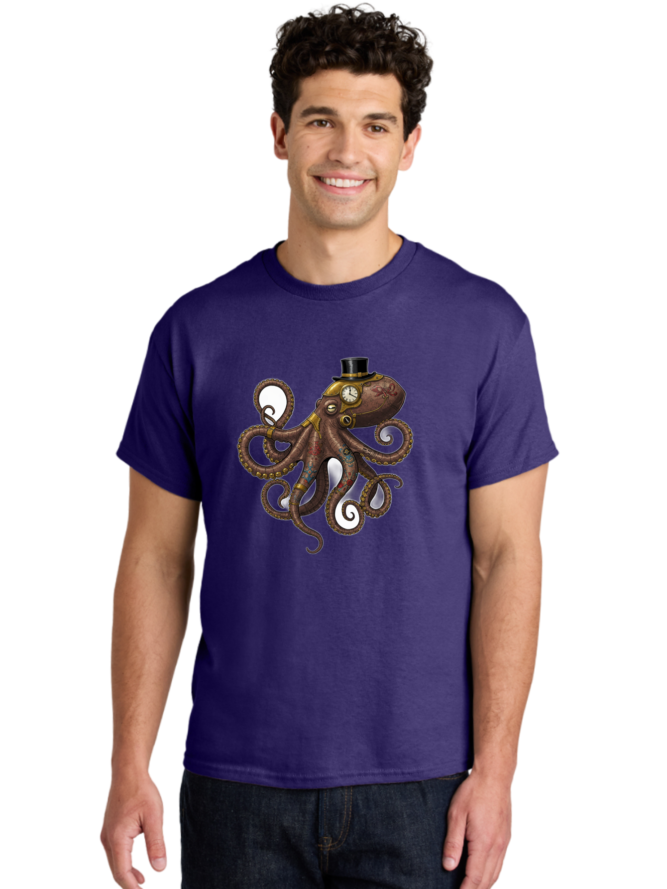 Steampunk-Octopus Men'S Graphic Tee, 100% Cotton, Comfortable Casual Summer Wear, Machine Washable, Vintage Camera, Old Camera, Antique Camera, Black Camera, Classic Photography, Photography Equipment, Nostalgic Device, Film Camera, Camera Art Ban622