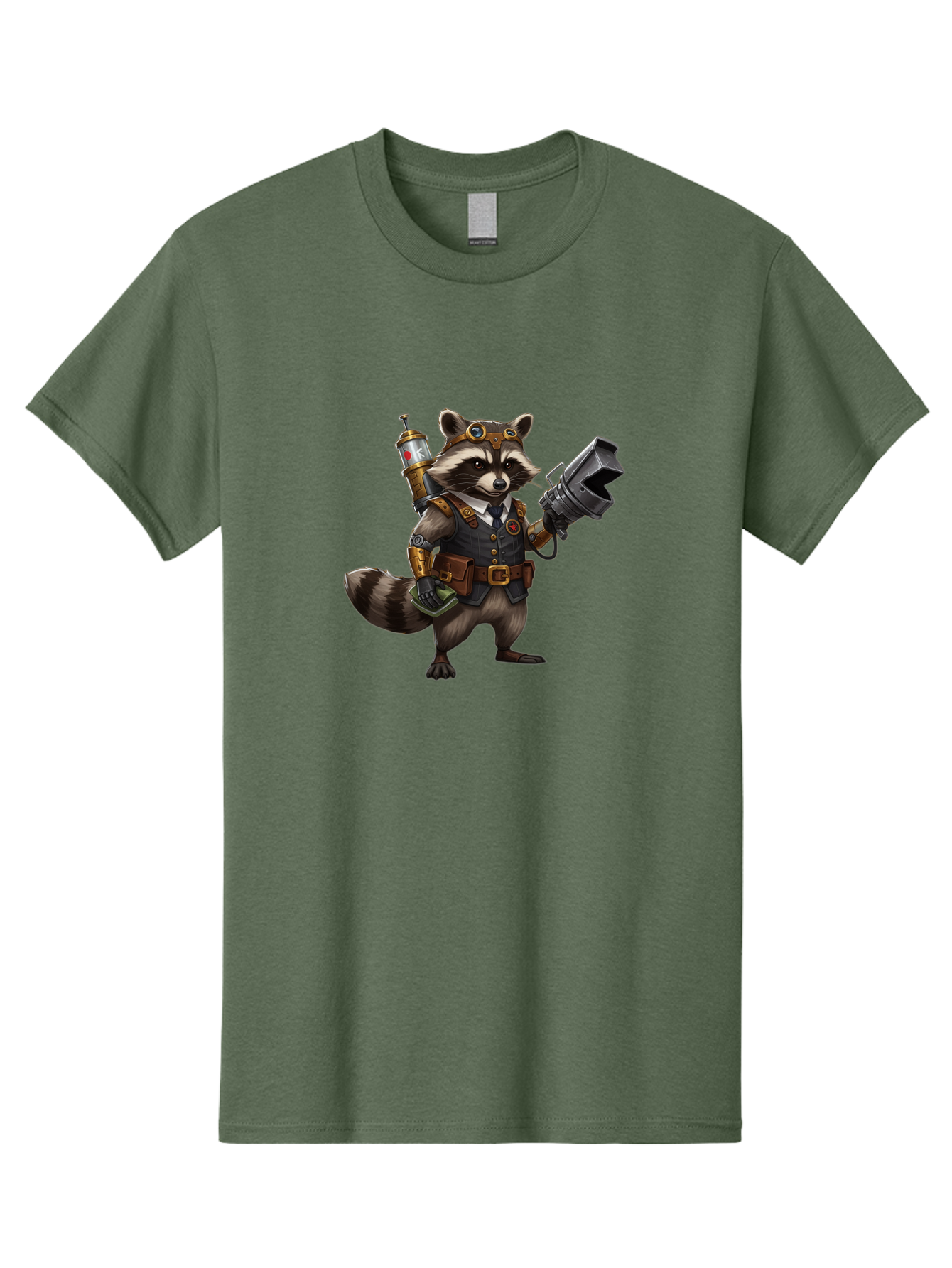 Steampunk-Raccoon Men'S Graphic Tee, 100% Cotton, Comfortable Casual Summer Wear, Machine Washable, Vintage Camera, Old Camera, Antique Camera, Black Camera, Classic Photography, Photography Equipment, Nostalgic Device, Film Camera, Camera Art Ban624