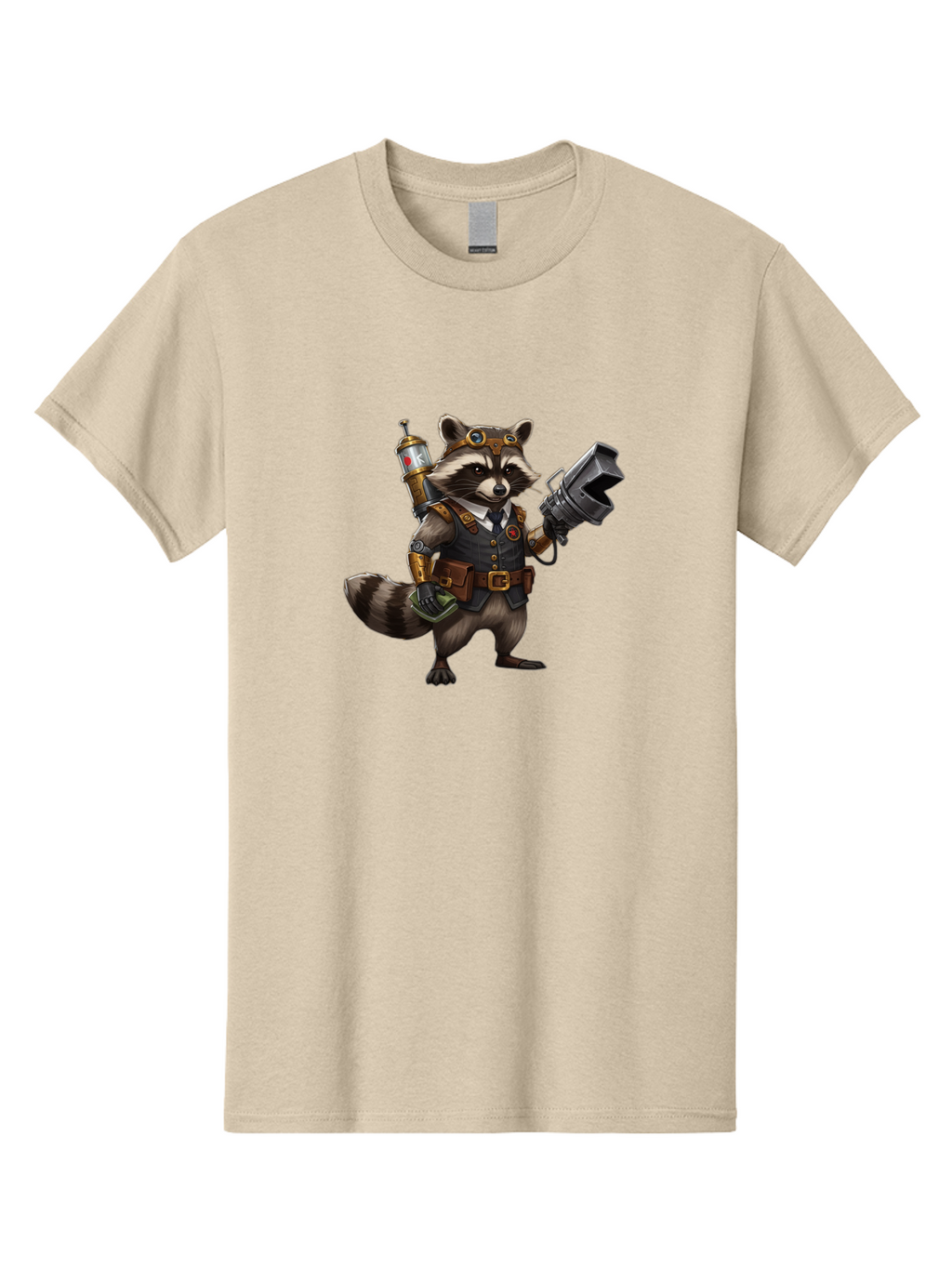 Steampunk-Raccoon Men'S Graphic Tee, 100% Cotton, Comfortable Casual Summer Wear, Machine Washable, Vintage Camera, Old Camera, Antique Camera, Black Camera, Classic Photography, Photography Equipment, Nostalgic Device, Film Camera, Camera Art Ban624