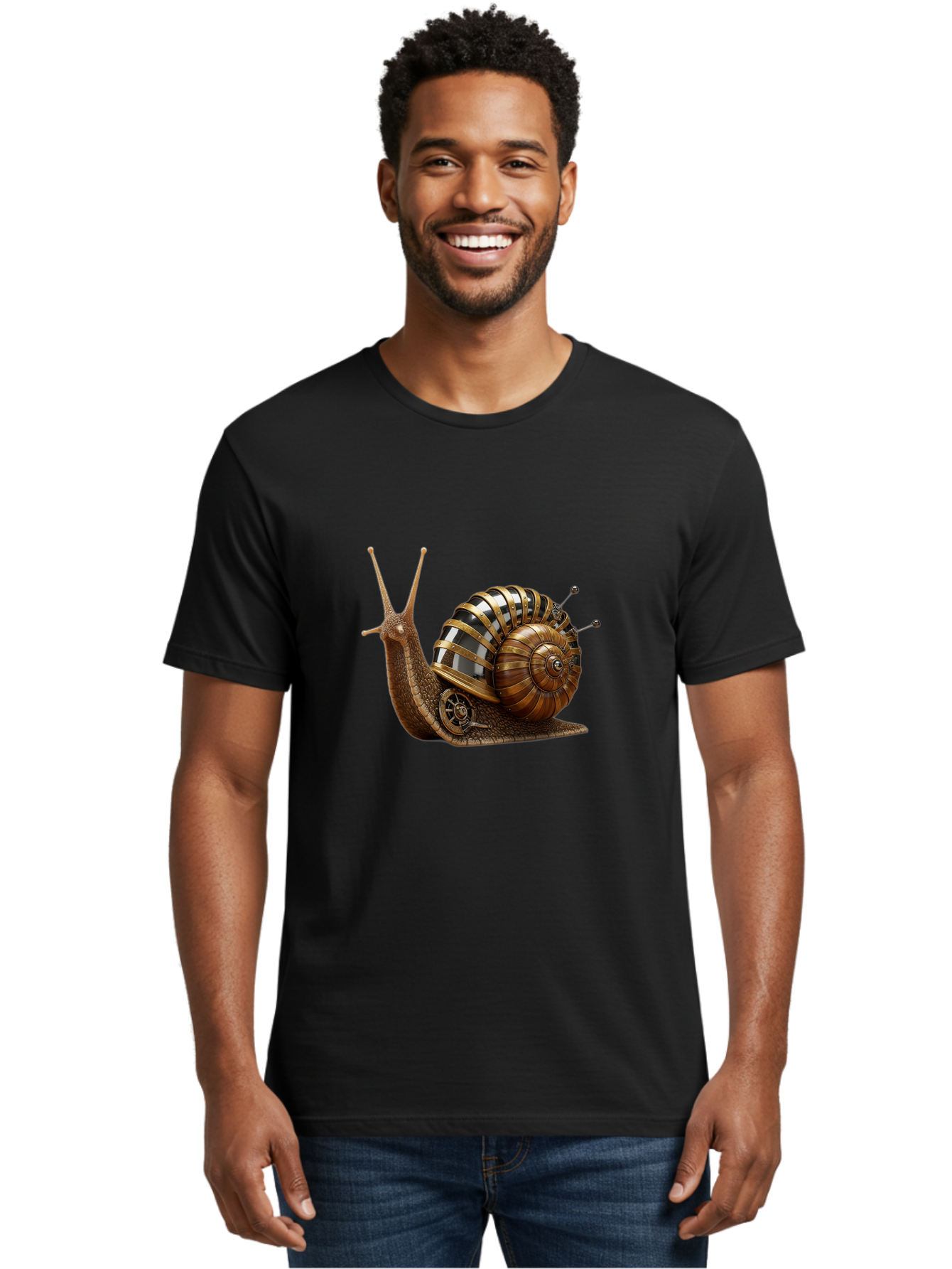 Steampunk-Snail Men'S Graphic Tee, 100% Cotton, Comfortable Casual Summer Wear, Machine Washable, Vintage Camera, Old Camera, Antique Camera, Black Camera, Classic Photography, Photography Equipment, Nostalgic Device, Film Camera, Camera Art Ban625