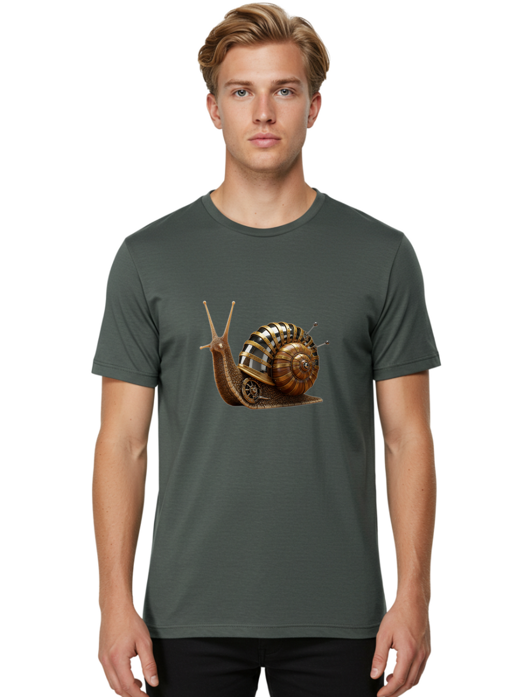 Steampunk-Snail Men'S Graphic Tee, 100% Cotton, Comfortable Casual Summer Wear, Machine Washable, Vintage Camera, Old Camera, Antique Camera, Black Camera, Classic Photography, Photography Equipment, Nostalgic Device, Film Camera, Camera Art Ban625