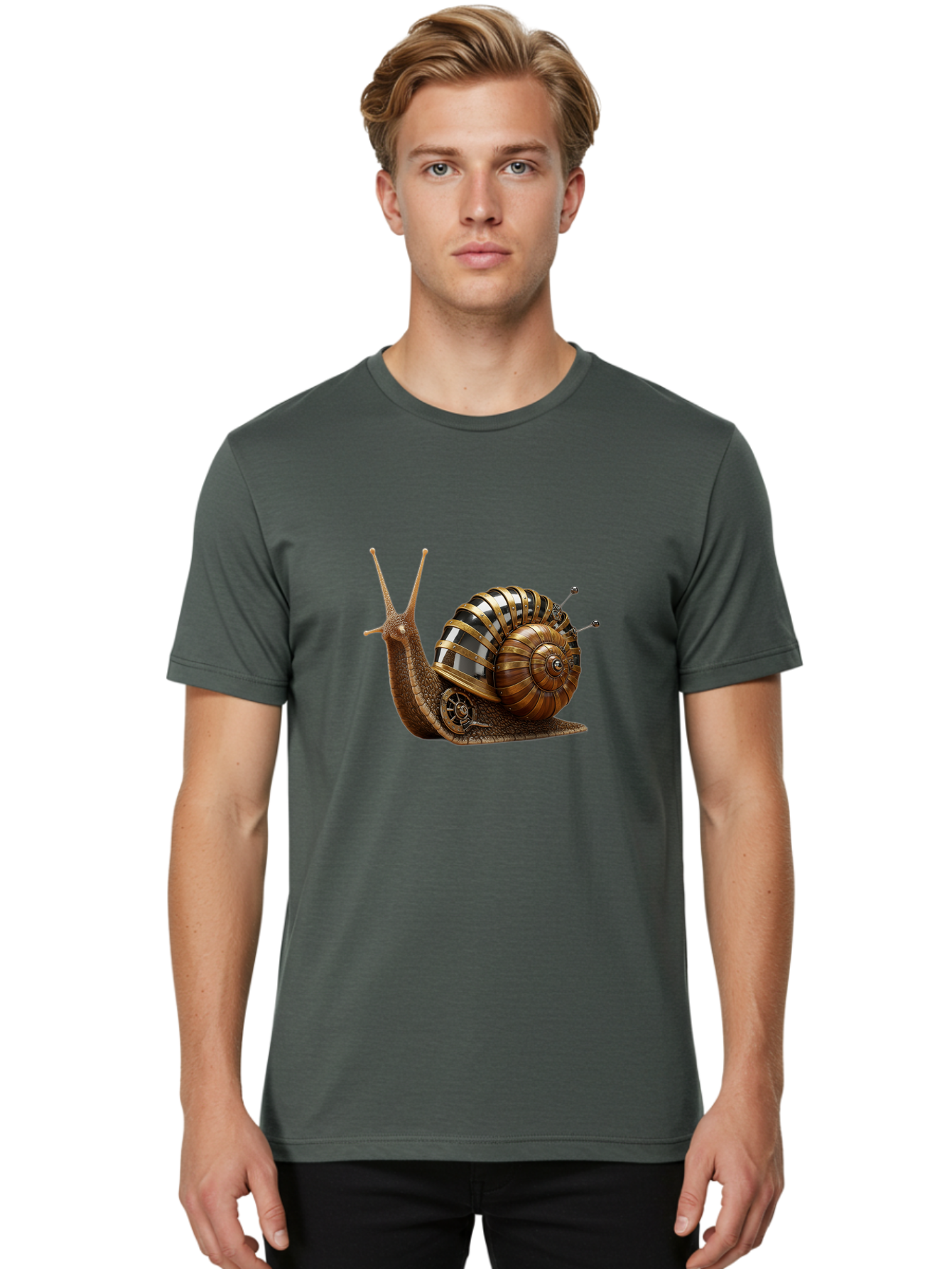 Steampunk-Snail Men'S Graphic Tee, 100% Cotton, Comfortable Casual Summer Wear, Machine Washable, Vintage Camera, Old Camera, Antique Camera, Black Camera, Classic Photography, Photography Equipment, Nostalgic Device, Film Camera, Camera Art Ban625