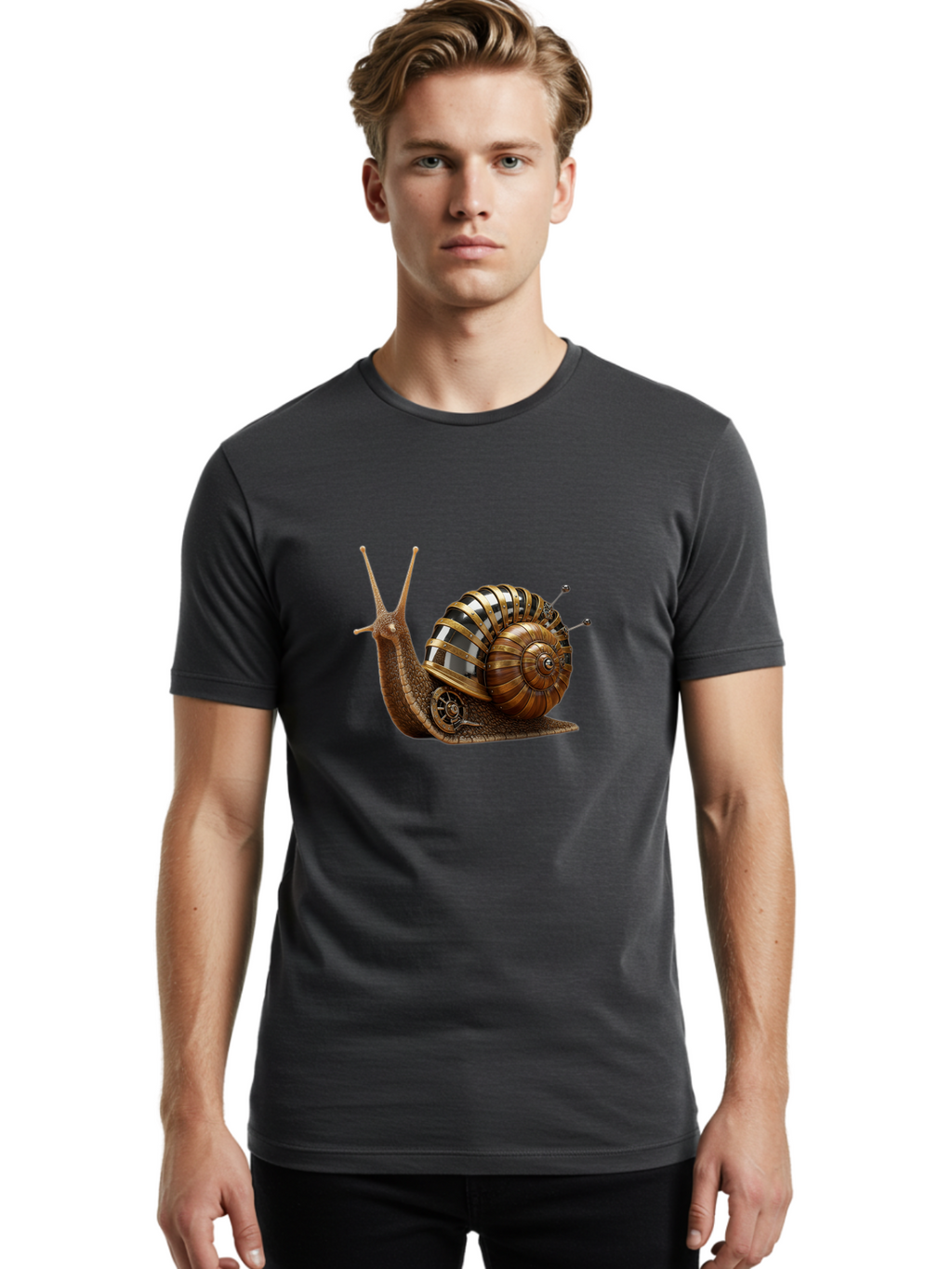 Steampunk-Snail Men'S Graphic Tee, 100% Cotton, Comfortable Casual Summer Wear, Machine Washable, Vintage Camera, Old Camera, Antique Camera, Black Camera, Classic Photography, Photography Equipment, Nostalgic Device, Film Camera, Camera Art Ban625