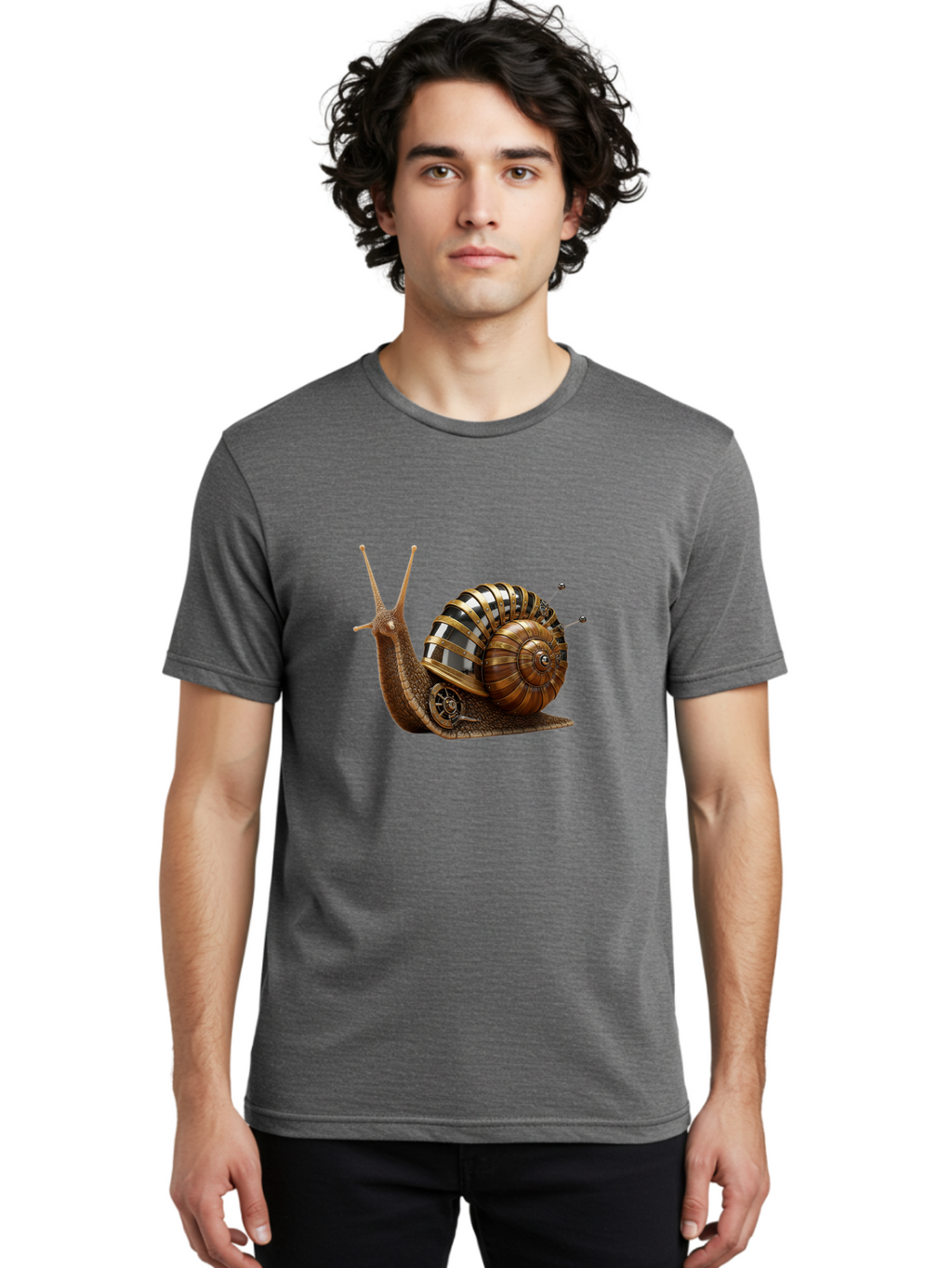 Steampunk-Snail Men'S Graphic Tee, 100% Cotton, Comfortable Casual Summer Wear, Machine Washable, Vintage Camera, Old Camera, Antique Camera, Black Camera, Classic Photography, Photography Equipment, Nostalgic Device, Film Camera, Camera Art Ban625