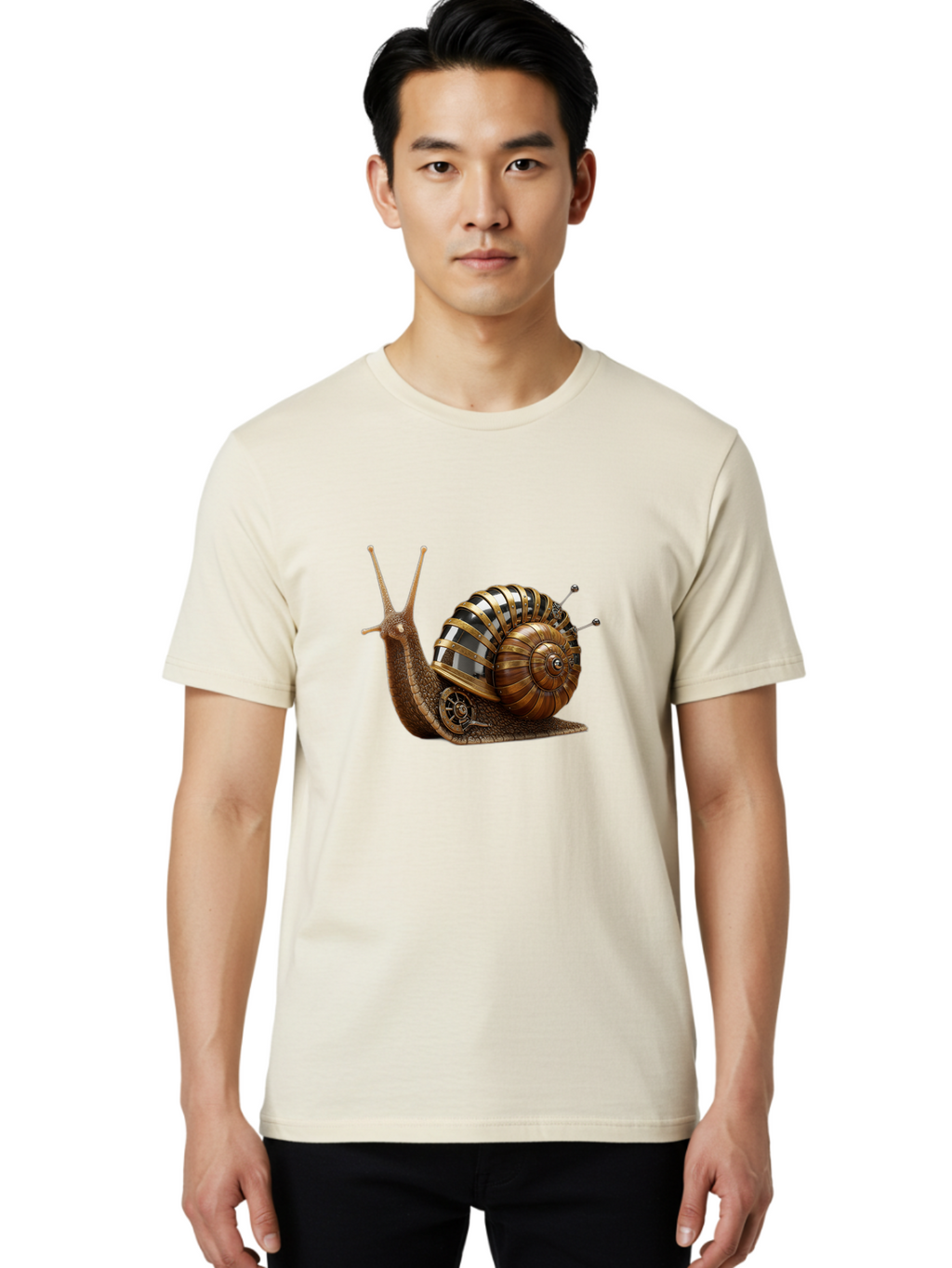 Steampunk-Snail Men'S Graphic Tee, 100% Cotton, Comfortable Casual Summer Wear, Machine Washable, Vintage Camera, Old Camera, Antique Camera, Black Camera, Classic Photography, Photography Equipment, Nostalgic Device, Film Camera, Camera Art Ban625