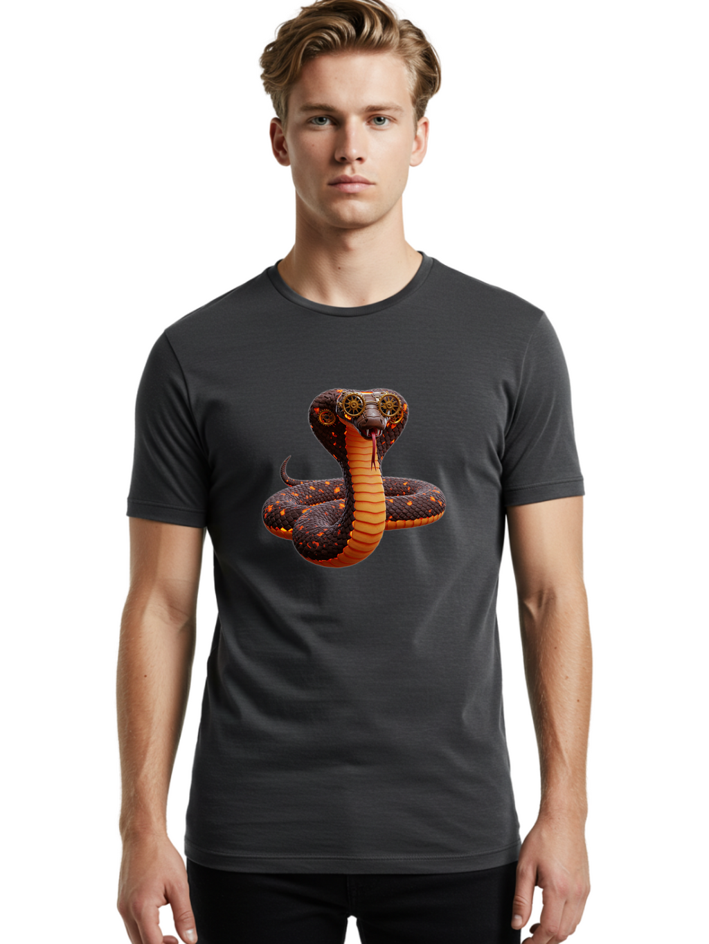 Steampunk-Snake Men'S Graphic Tee, 100% Cotton, Comfortable Casual Summer Wear, Machine Washable, Vintage Camera, Old Camera, Antique Camera, Black Camera, Classic Photography, Photography Equipment, Nostalgic Device, Film Camera, Camera Art Ban626