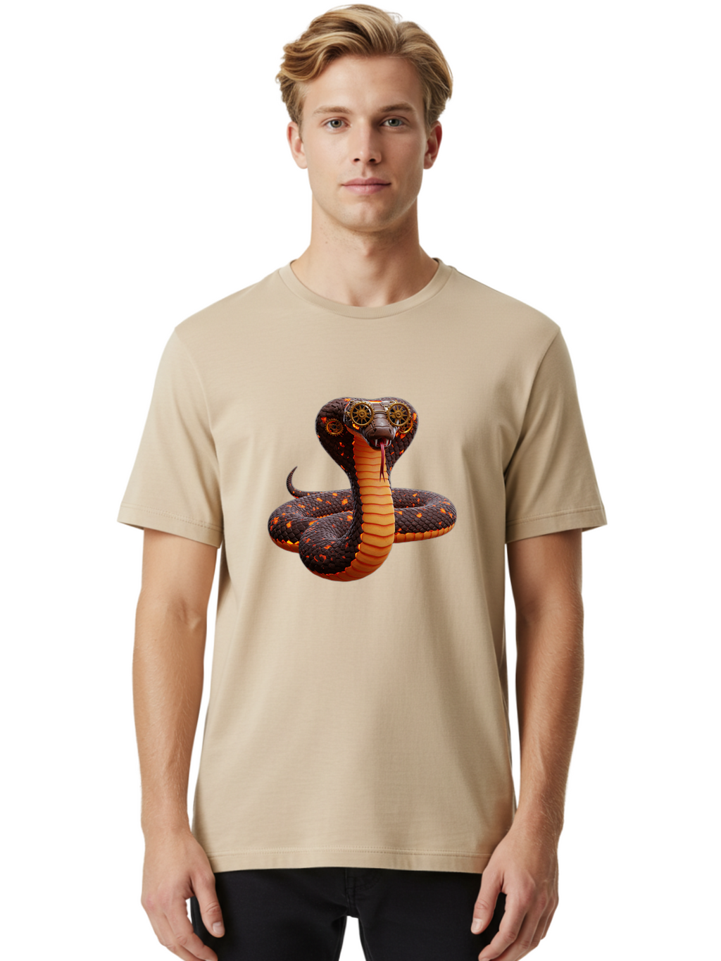 Steampunk-Snake Men'S Graphic Tee, 100% Cotton, Comfortable Casual Summer Wear, Machine Washable, Vintage Camera, Old Camera, Antique Camera, Black Camera, Classic Photography, Photography Equipment, Nostalgic Device, Film Camera, Camera Art Ban626