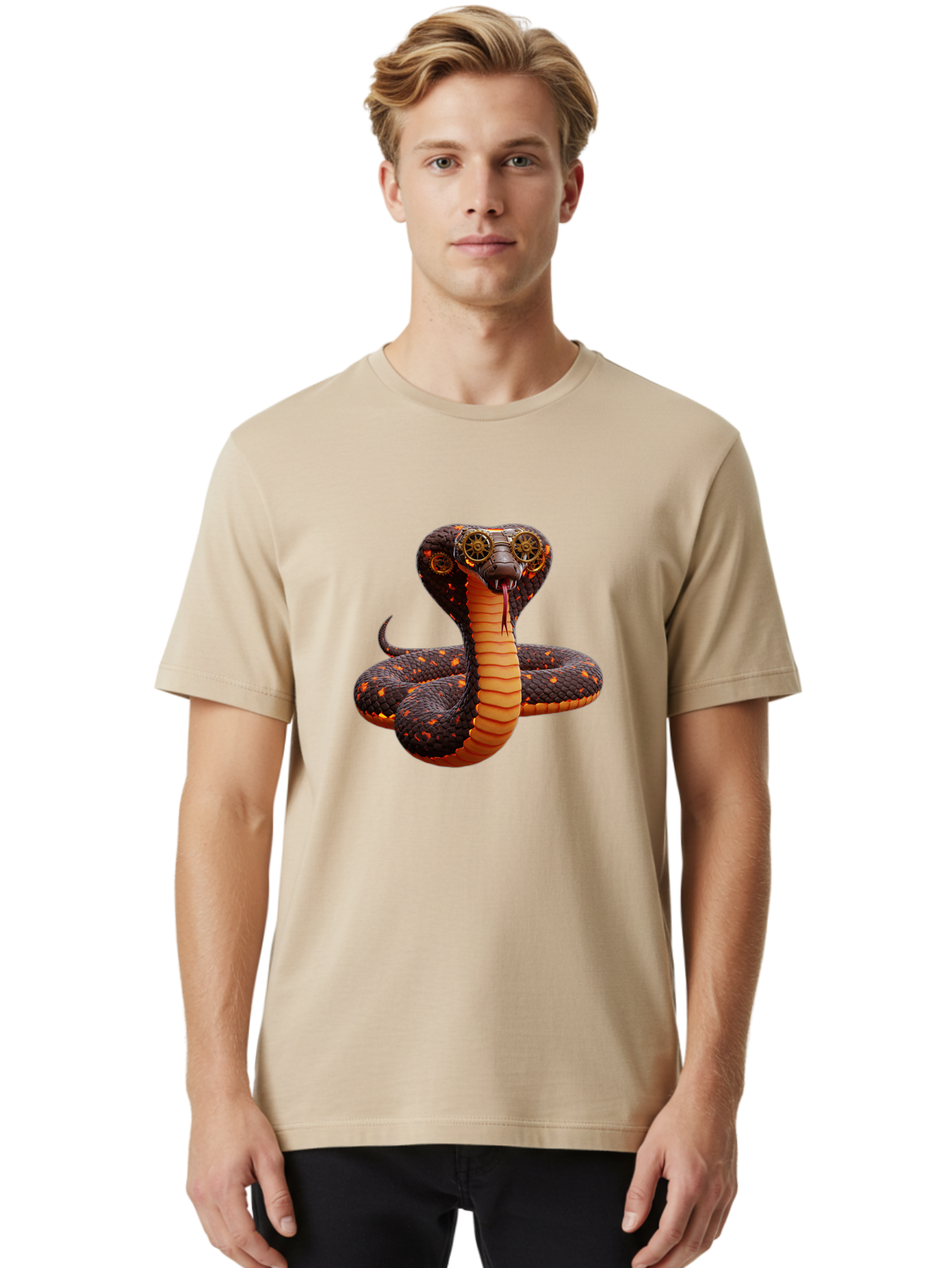 Steampunk-Snake Men'S Graphic Tee, 100% Cotton, Comfortable Casual Summer Wear, Machine Washable, Vintage Camera, Old Camera, Antique Camera, Black Camera, Classic Photography, Photography Equipment, Nostalgic Device, Film Camera, Camera Art Ban626