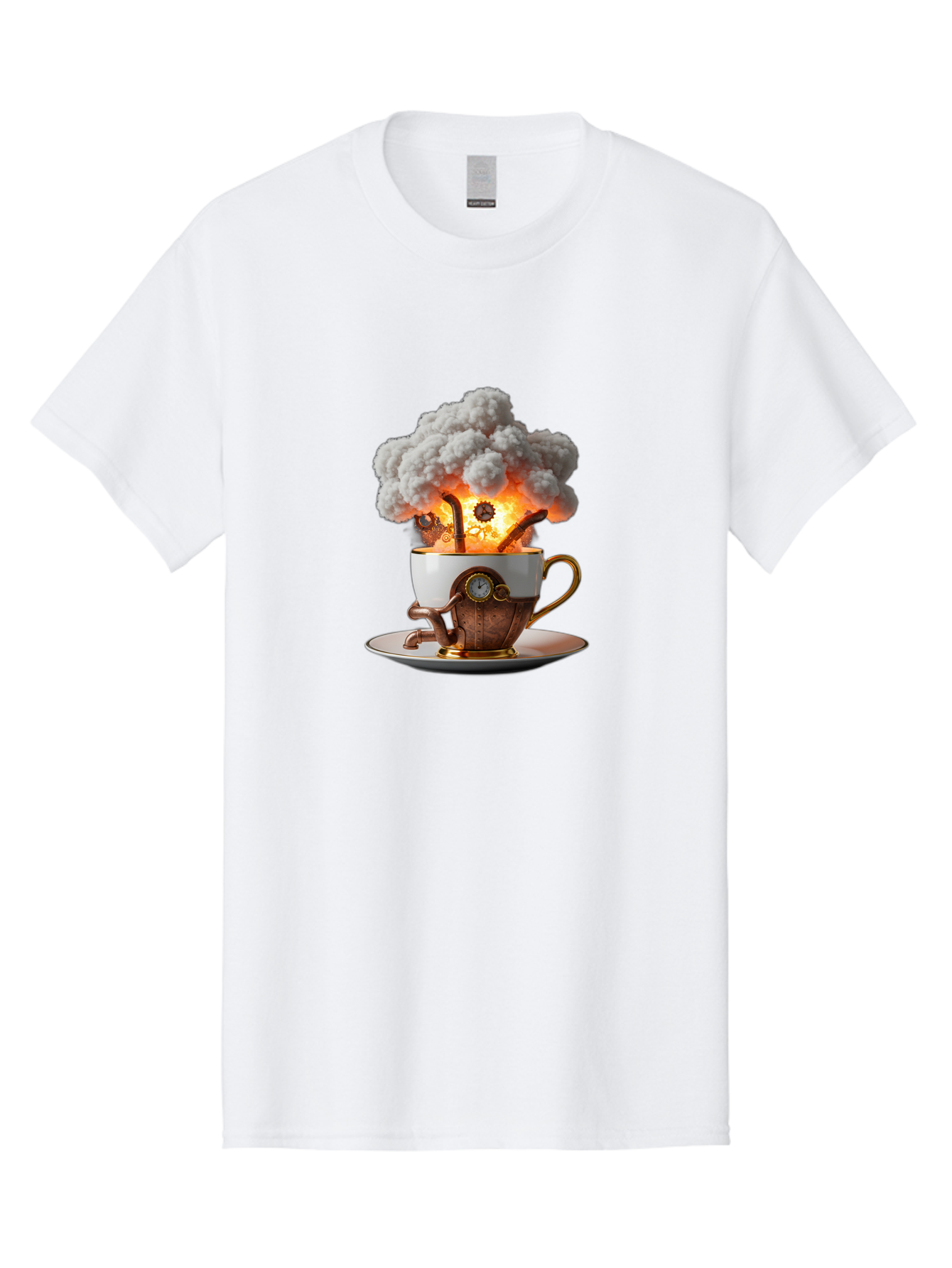 Steampunk-Tea-Cup-Explosion Men'S Graphic Tee, 100% Cotton, Comfortable Casual Summer Wear, Machine Washable, Vintage Camera, Old Camera, Antique Camera, Black Camera, Classic Photography, Photography Equipment, Nostalgic Device, Film Camera, Ban631