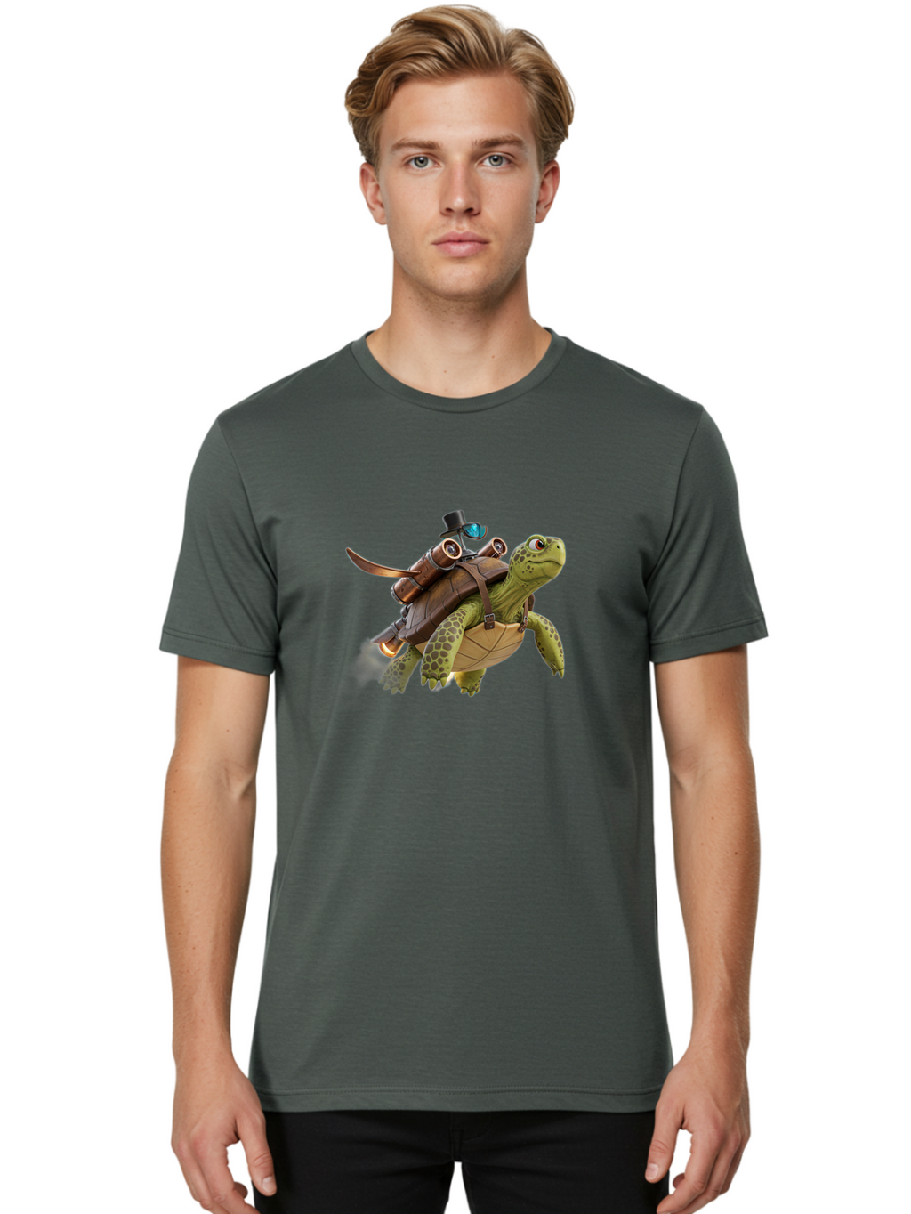 Steampunk-Turtle Men'S Graphic Tee, 100% Cotton, Comfortable Casual Summer Wear, Machine Washable, Vintage Camera, Old Camera, Antique Camera, Black Camera, Classic Photography, Photography Equipment, Nostalgic Device, Film Camera, Camera Art Ban633