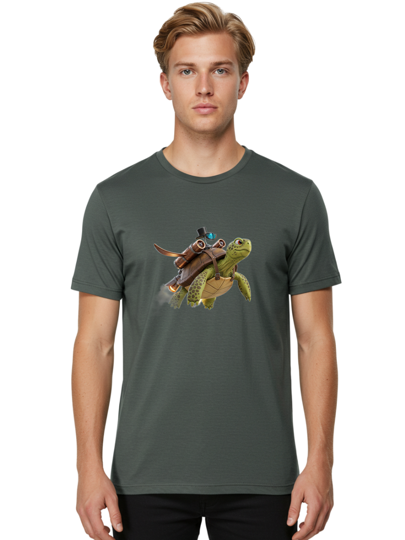 Steampunk-Turtle Men'S Graphic Tee, 100% Cotton, Comfortable Casual Summer Wear, Machine Washable, Vintage Camera, Old Camera, Antique Camera, Black Camera, Classic Photography, Photography Equipment, Nostalgic Device, Film Camera, Camera Art Ban633