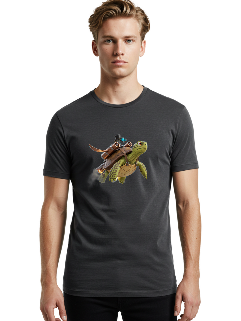 Steampunk-Turtle Men'S Graphic Tee, 100% Cotton, Comfortable Casual Summer Wear, Machine Washable, Vintage Camera, Old Camera, Antique Camera, Black Camera, Classic Photography, Photography Equipment, Nostalgic Device, Film Camera, Camera Art Ban633