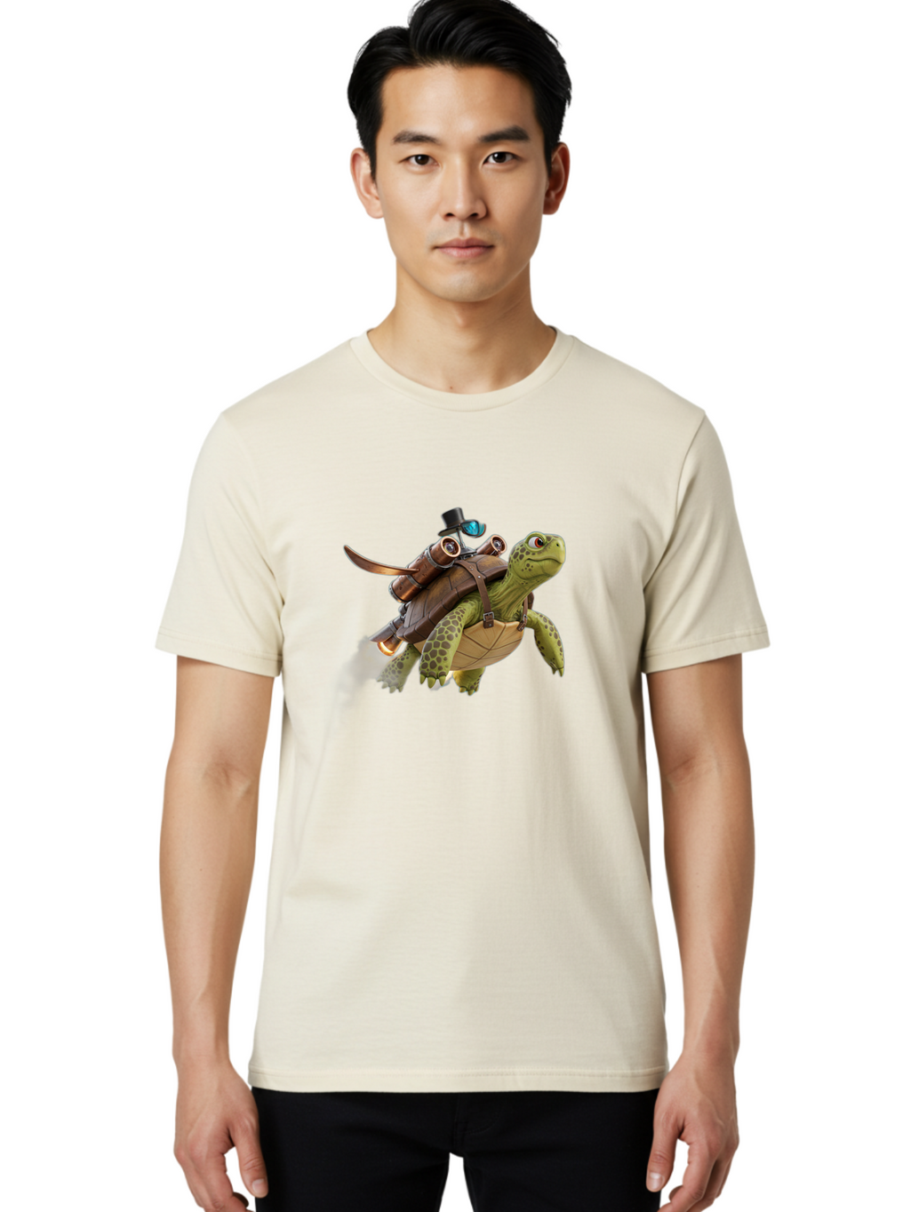 Steampunk-Turtle Men'S Graphic Tee, 100% Cotton, Comfortable Casual Summer Wear, Machine Washable, Vintage Camera, Old Camera, Antique Camera, Black Camera, Classic Photography, Photography Equipment, Nostalgic Device, Film Camera, Camera Art Ban633