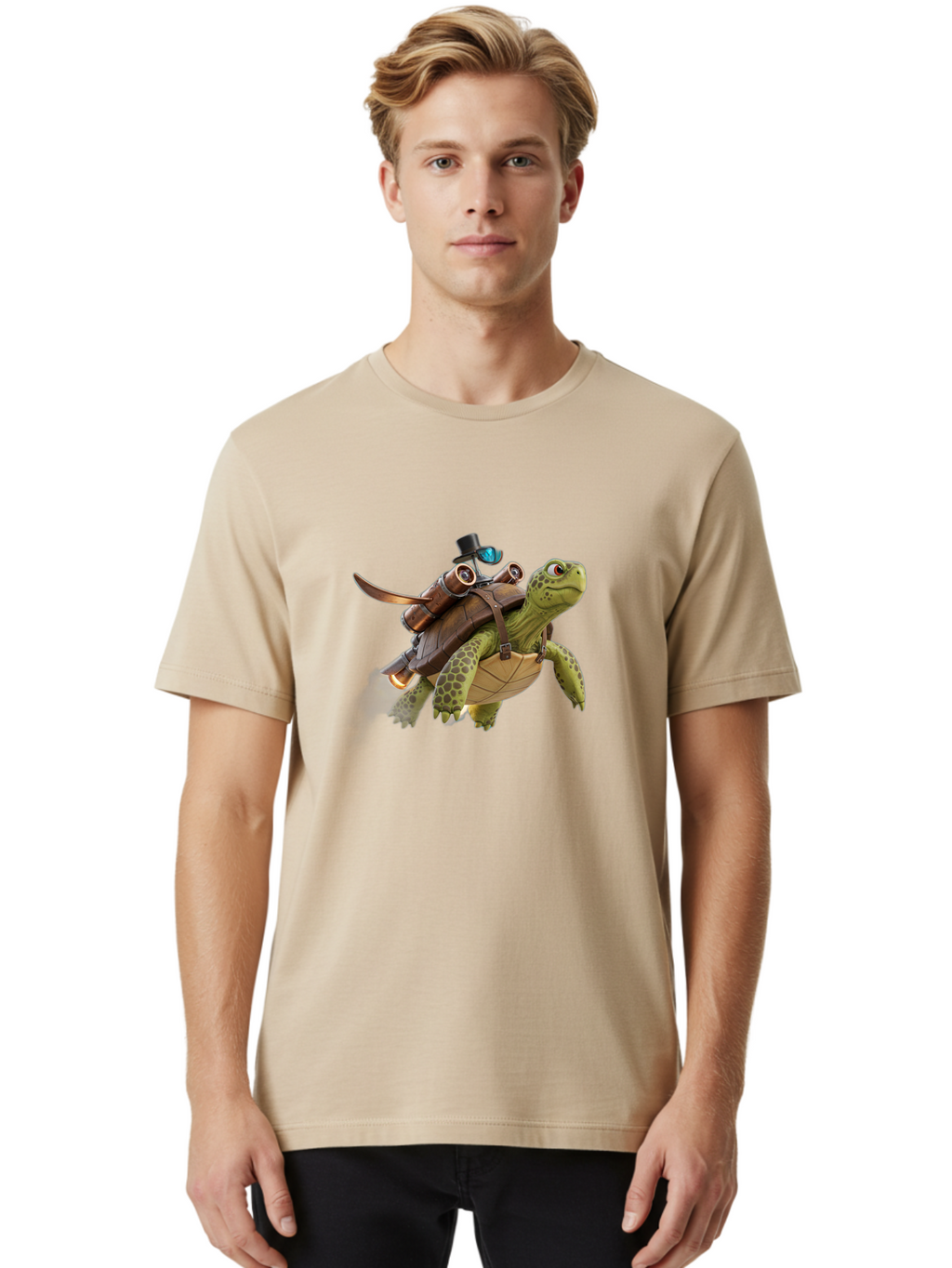 Steampunk-Turtle Men'S Graphic Tee, 100% Cotton, Comfortable Casual Summer Wear, Machine Washable, Vintage Camera, Old Camera, Antique Camera, Black Camera, Classic Photography, Photography Equipment, Nostalgic Device, Film Camera, Camera Art Ban633