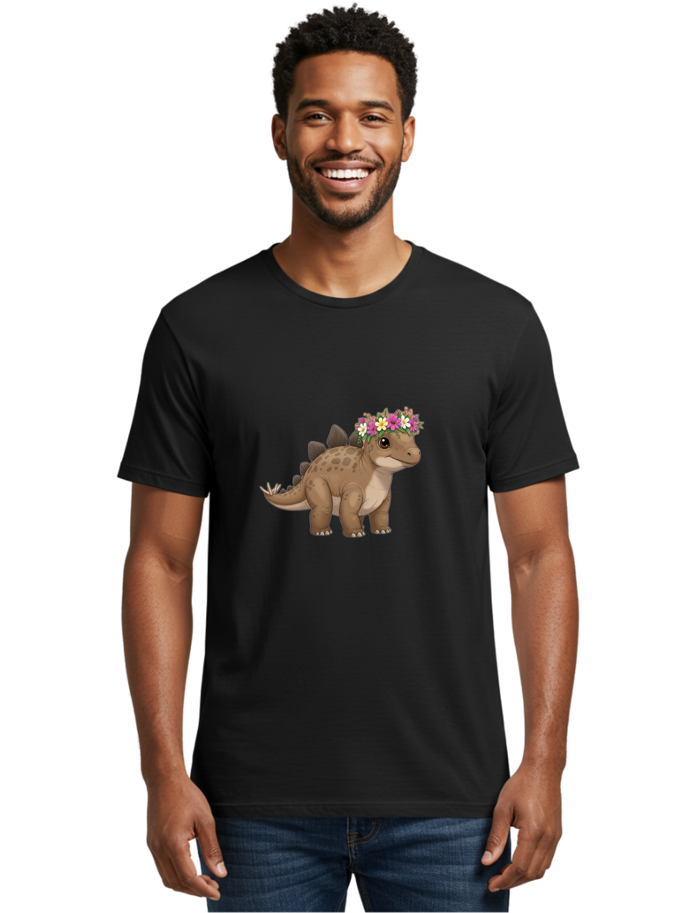 Stegosaurus-With-Flower-Crown Men'S Graphic Tee, 100% Cotton, Comfortable Casual Summer Wear, Machine Washable, Vintage Camera, Old Camera, Antique Camera, Black Camera, Classic Photography, Photography Equipment, Nostalgic Device, Ban634