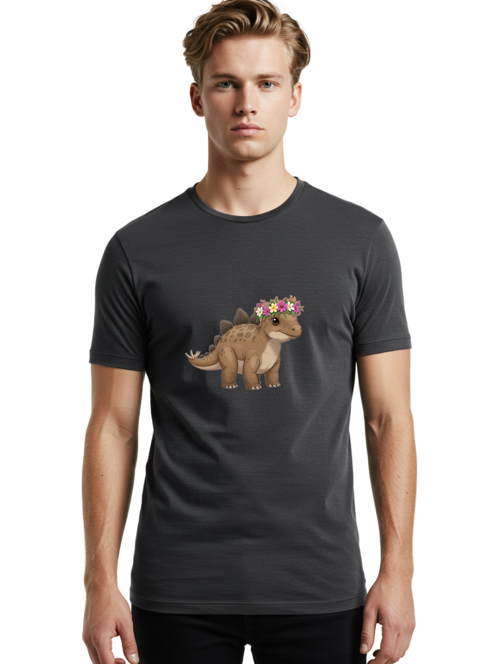 Stegosaurus-With-Flower-Crown Men'S Graphic Tee, 100% Cotton, Comfortable Casual Summer Wear, Machine Washable, Vintage Camera, Old Camera, Antique Camera, Black Camera, Classic Photography, Photography Equipment, Nostalgic Device, Ban634