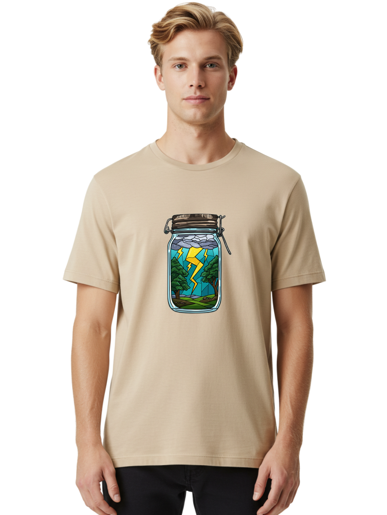 Storm-In-Jar-1 Men'S Graphic Tee, 100% Cotton, Comfortable Casual Summer Wear, Machine Washable, Vintage Camera, Old Camera, Antique Camera, Black Camera, Classic Photography, Photography Equipment, Nostalgic Device, Film Camera, Camera Art Ban639
