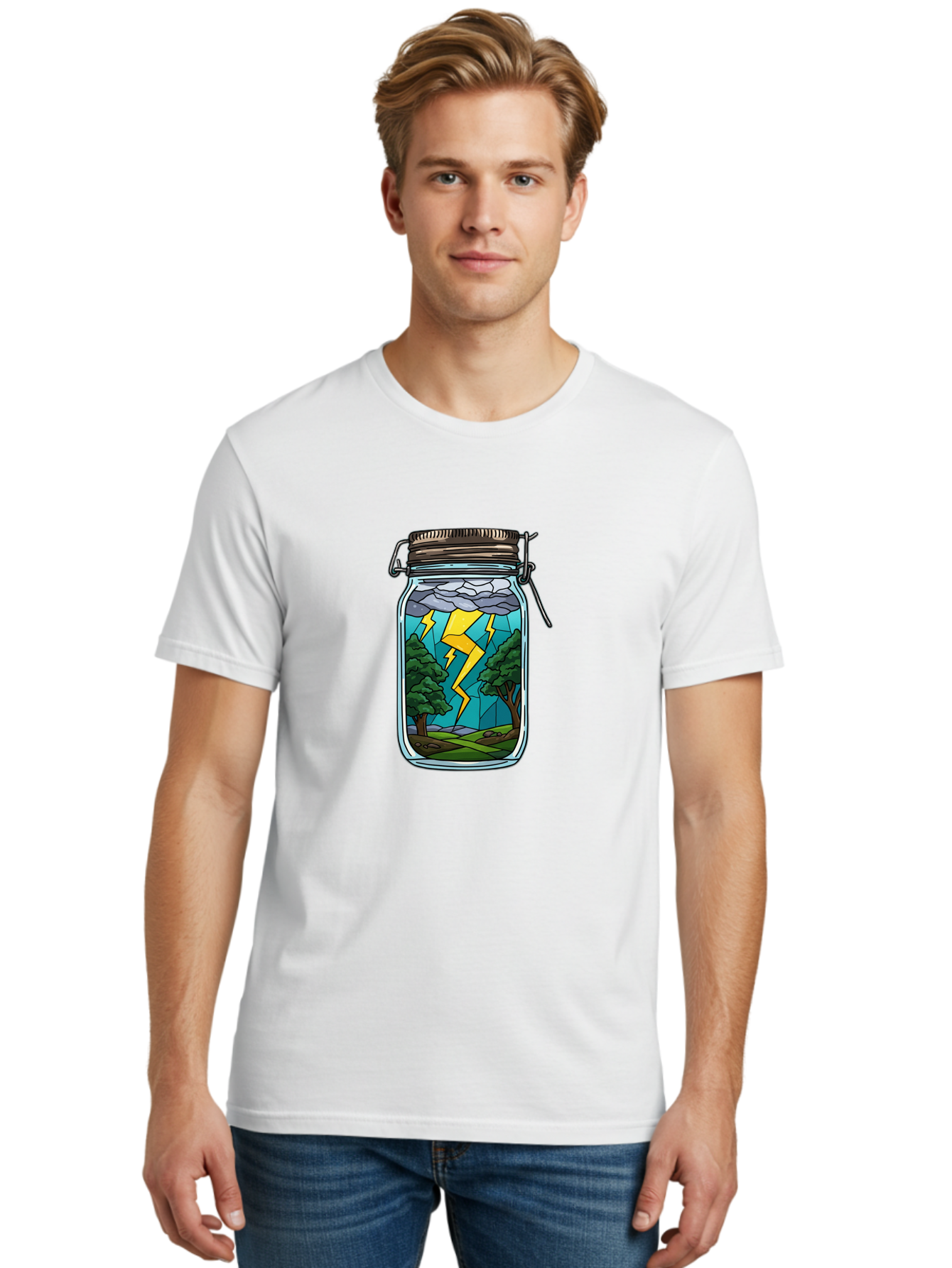 Storm-In-Jar-1 Men'S Graphic Tee, 100% Cotton, Comfortable Casual Summer Wear, Machine Washable, Vintage Camera, Old Camera, Antique Camera, Black Camera, Classic Photography, Photography Equipment, Nostalgic Device, Film Camera, Camera Art Ban639