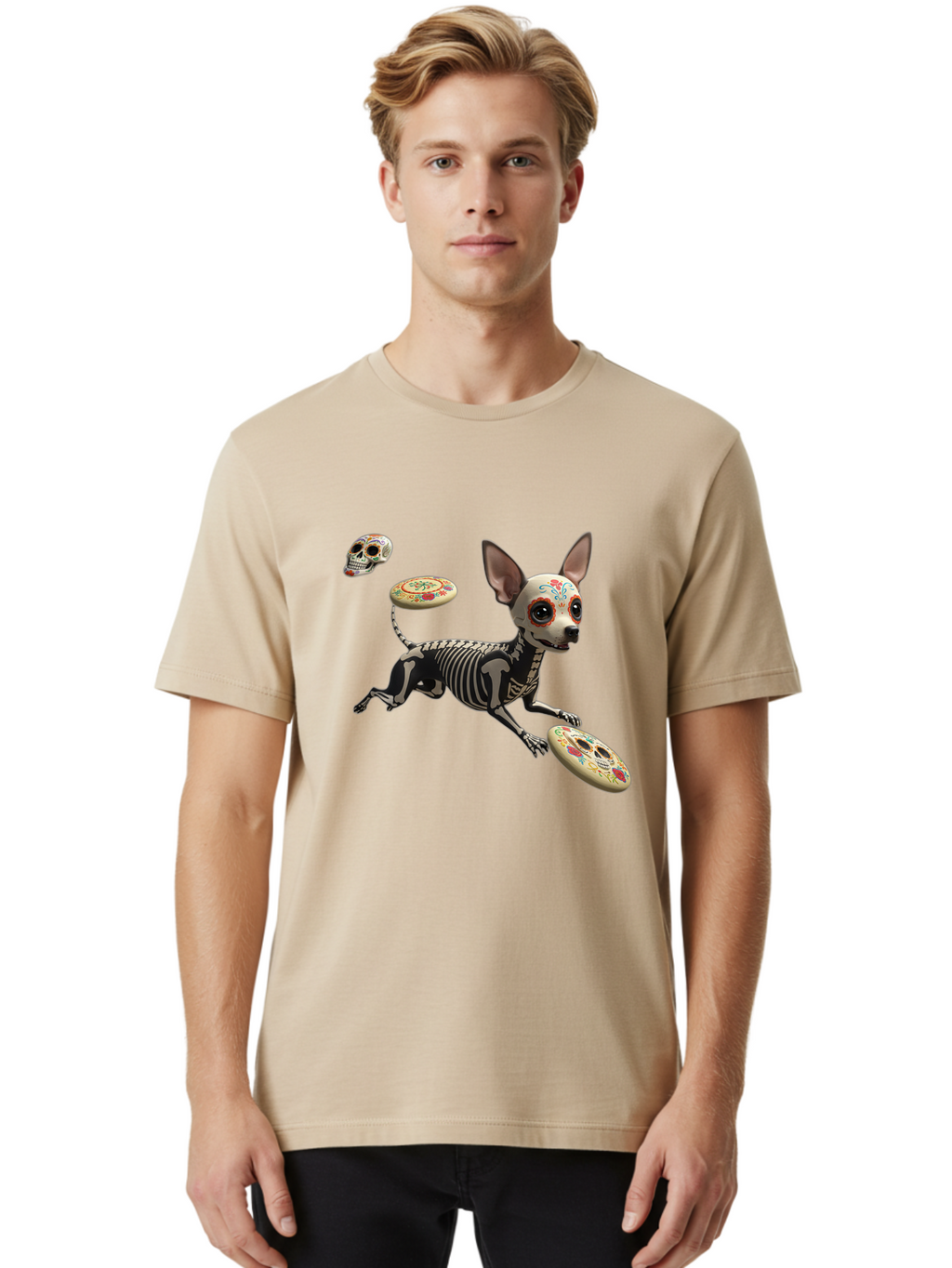 Sugar-Skull-Chihuahua Men'S Graphic Tee, 100% Cotton, Comfortable Casual Summer Wear, Machine Washable, Vintage Camera, Old Camera, Antique Camera, Black Camera, Classic Photography, Photography Equipment, Nostalgic Device, Film Camera, Ban658
