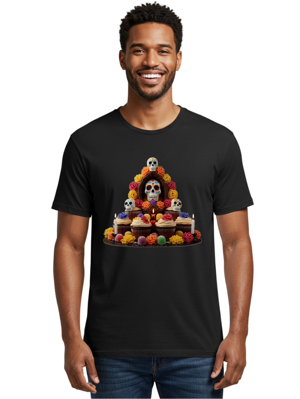 Sugar-Skull-Cupcake-Display Men'S Graphic Tee, 100% Cotton, Comfortable Casual Summer Wear, Machine Washable, Vintage Camera, Old Camera, Antique Camera, Black Camera, Classic Photography, Photography Equipment, Nostalgic Device, Film Camera, Ban660