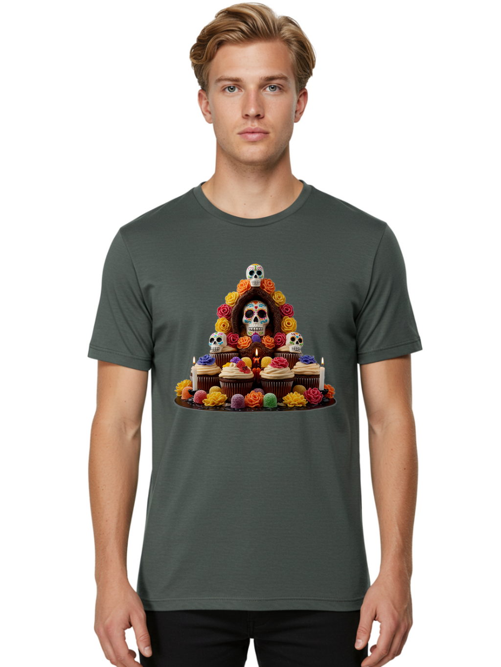 Sugar-Skull-Cupcake-Display Men'S Graphic Tee, 100% Cotton, Comfortable Casual Summer Wear, Machine Washable, Vintage Camera, Old Camera, Antique Camera, Black Camera, Classic Photography, Photography Equipment, Nostalgic Device, Film Camera, Ban660