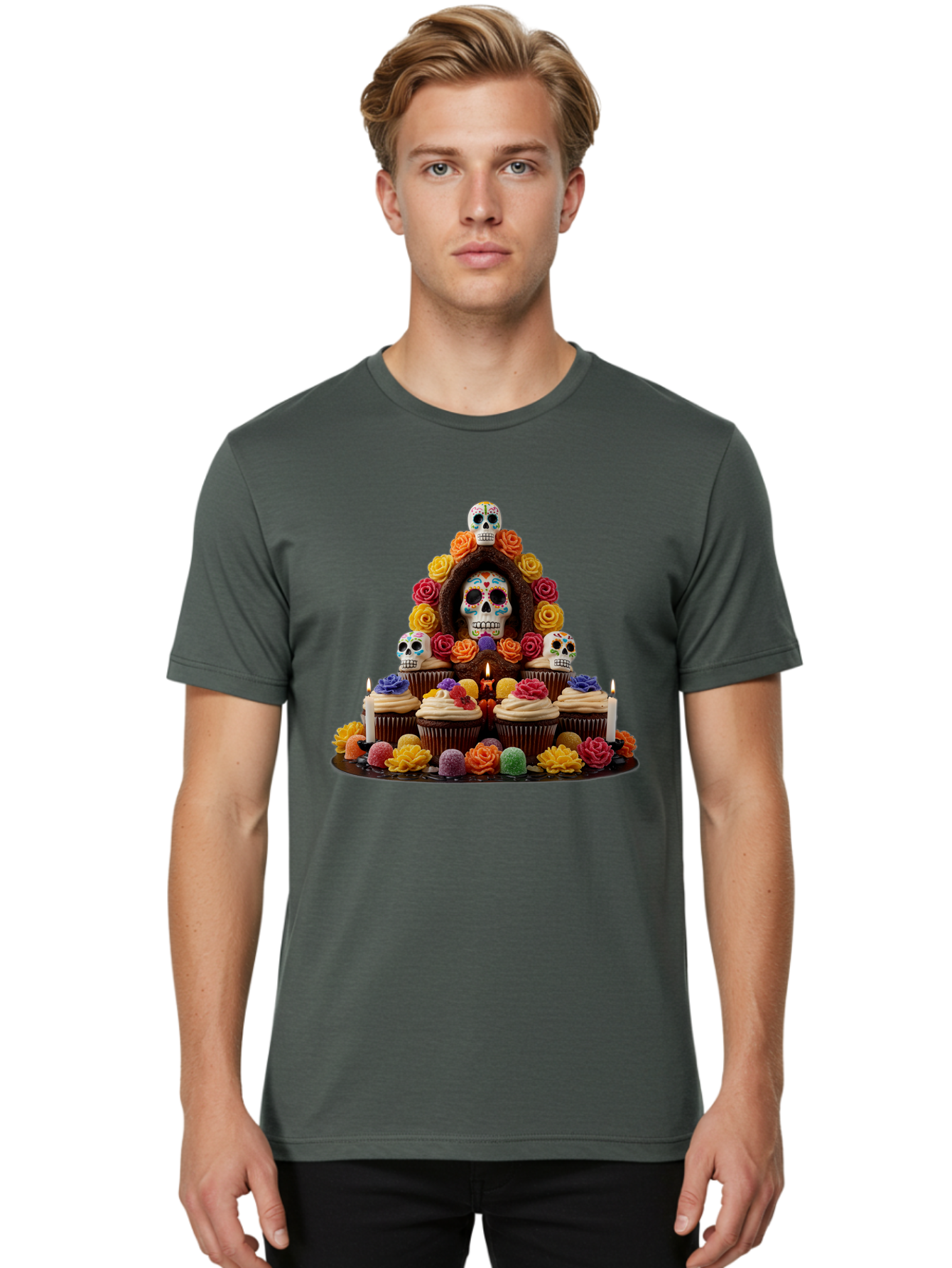 Sugar-Skull-Cupcake-Display Men'S Graphic Tee, 100% Cotton, Comfortable Casual Summer Wear, Machine Washable, Vintage Camera, Old Camera, Antique Camera, Black Camera, Classic Photography, Photography Equipment, Nostalgic Device, Film Camera, Ban660