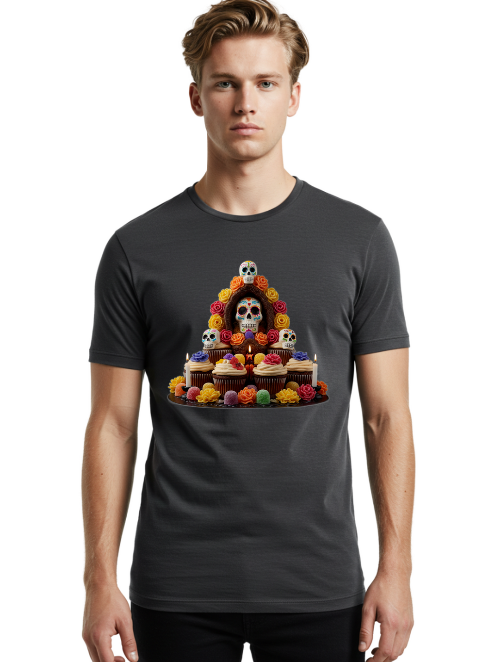 Sugar-Skull-Cupcake-Display Men'S Graphic Tee, 100% Cotton, Comfortable Casual Summer Wear, Machine Washable, Vintage Camera, Old Camera, Antique Camera, Black Camera, Classic Photography, Photography Equipment, Nostalgic Device, Film Camera, Ban660
