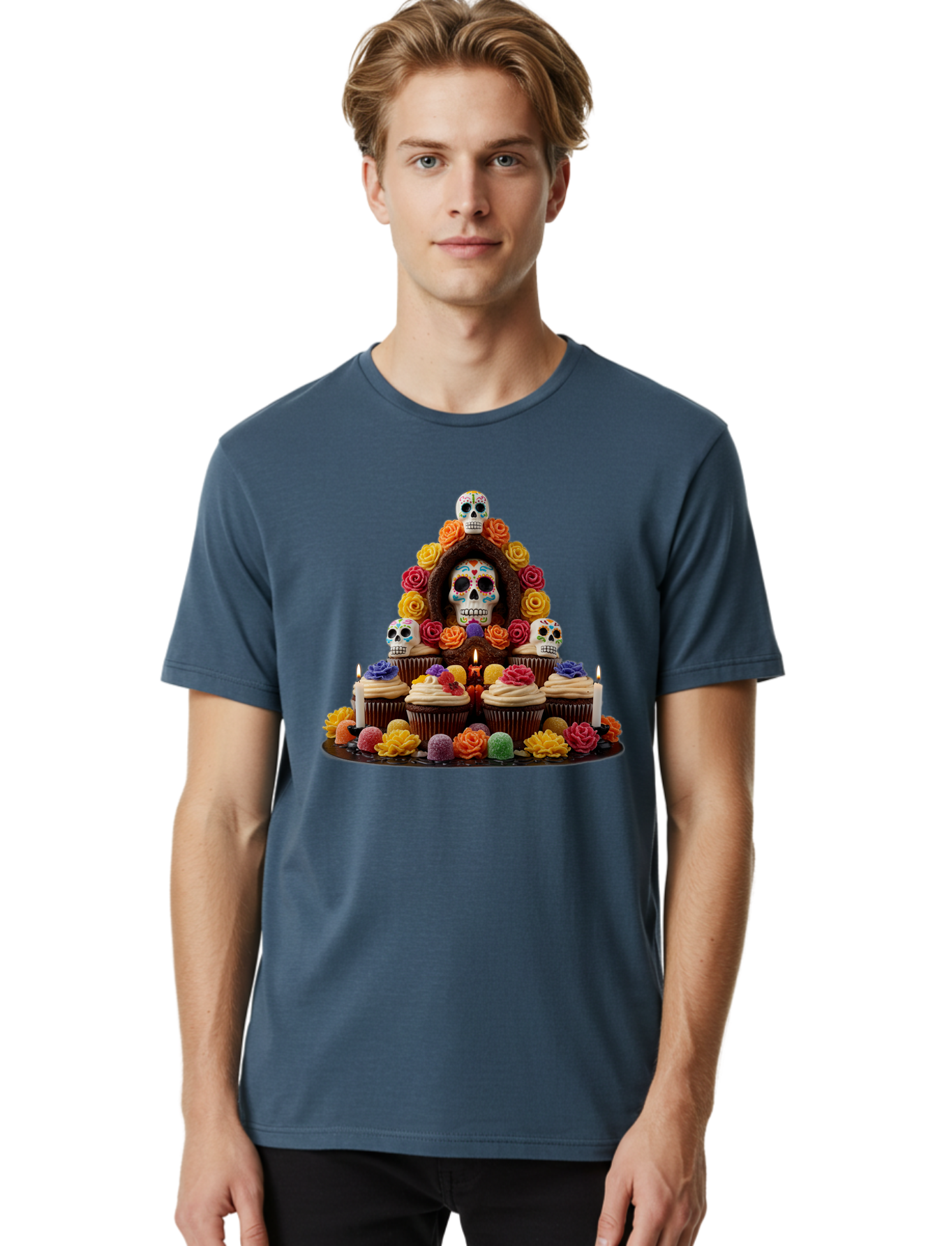 Sugar-Skull-Cupcake-Display Men'S Graphic Tee, 100% Cotton, Comfortable Casual Summer Wear, Machine Washable, Vintage Camera, Old Camera, Antique Camera, Black Camera, Classic Photography, Photography Equipment, Nostalgic Device, Film Camera, Ban660