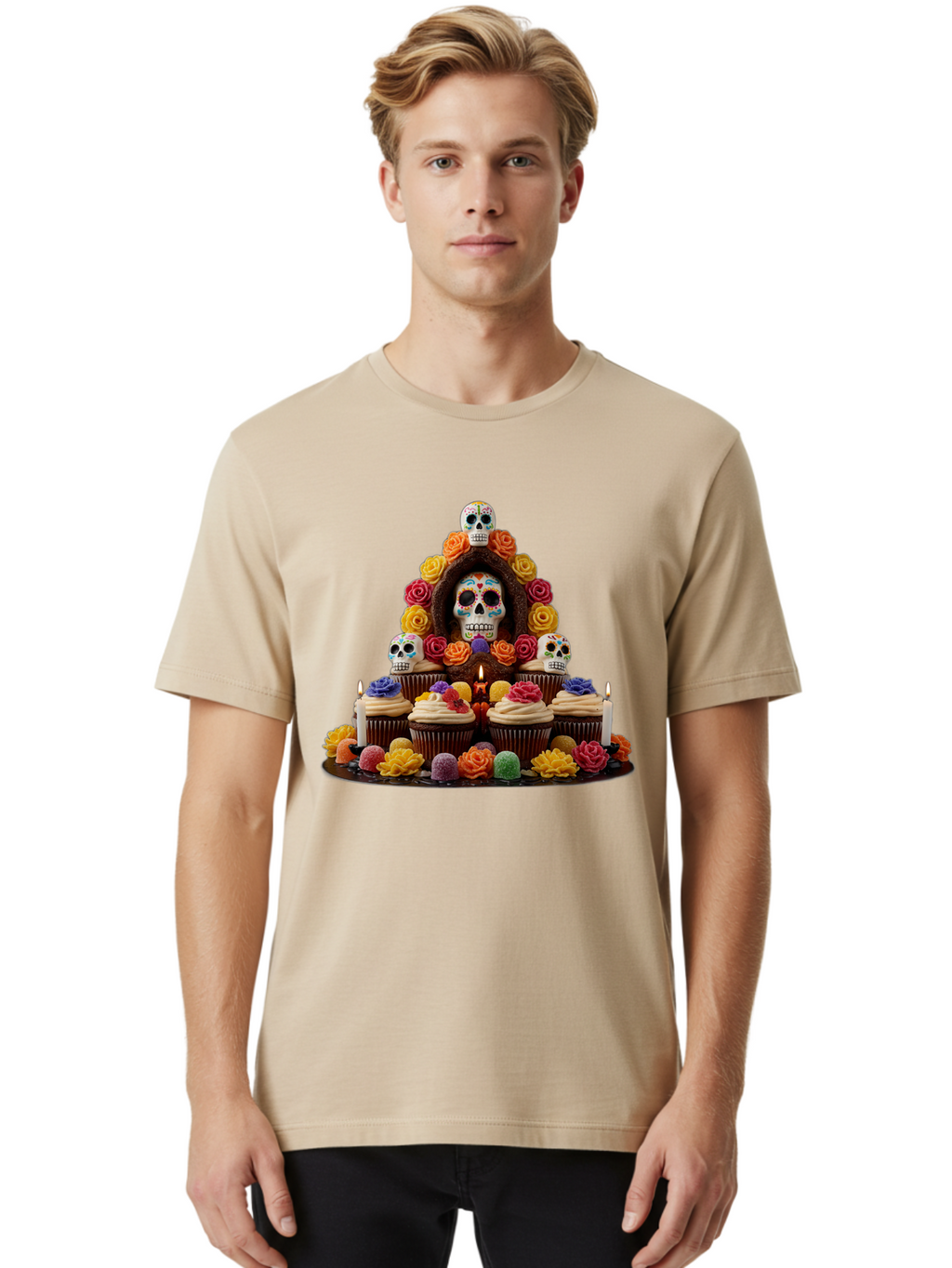 Sugar-Skull-Cupcake-Display Men'S Graphic Tee, 100% Cotton, Comfortable Casual Summer Wear, Machine Washable, Vintage Camera, Old Camera, Antique Camera, Black Camera, Classic Photography, Photography Equipment, Nostalgic Device, Film Camera, Ban660