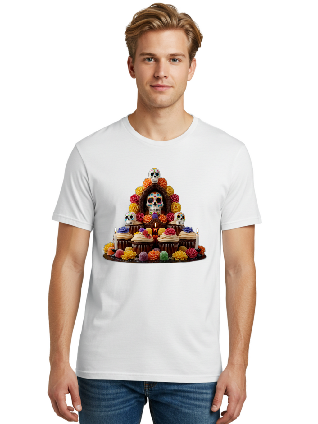 Sugar-Skull-Cupcake-Display Men'S Graphic Tee, 100% Cotton, Comfortable Casual Summer Wear, Machine Washable, Vintage Camera, Old Camera, Antique Camera, Black Camera, Classic Photography, Photography Equipment, Nostalgic Device, Film Camera, Ban660