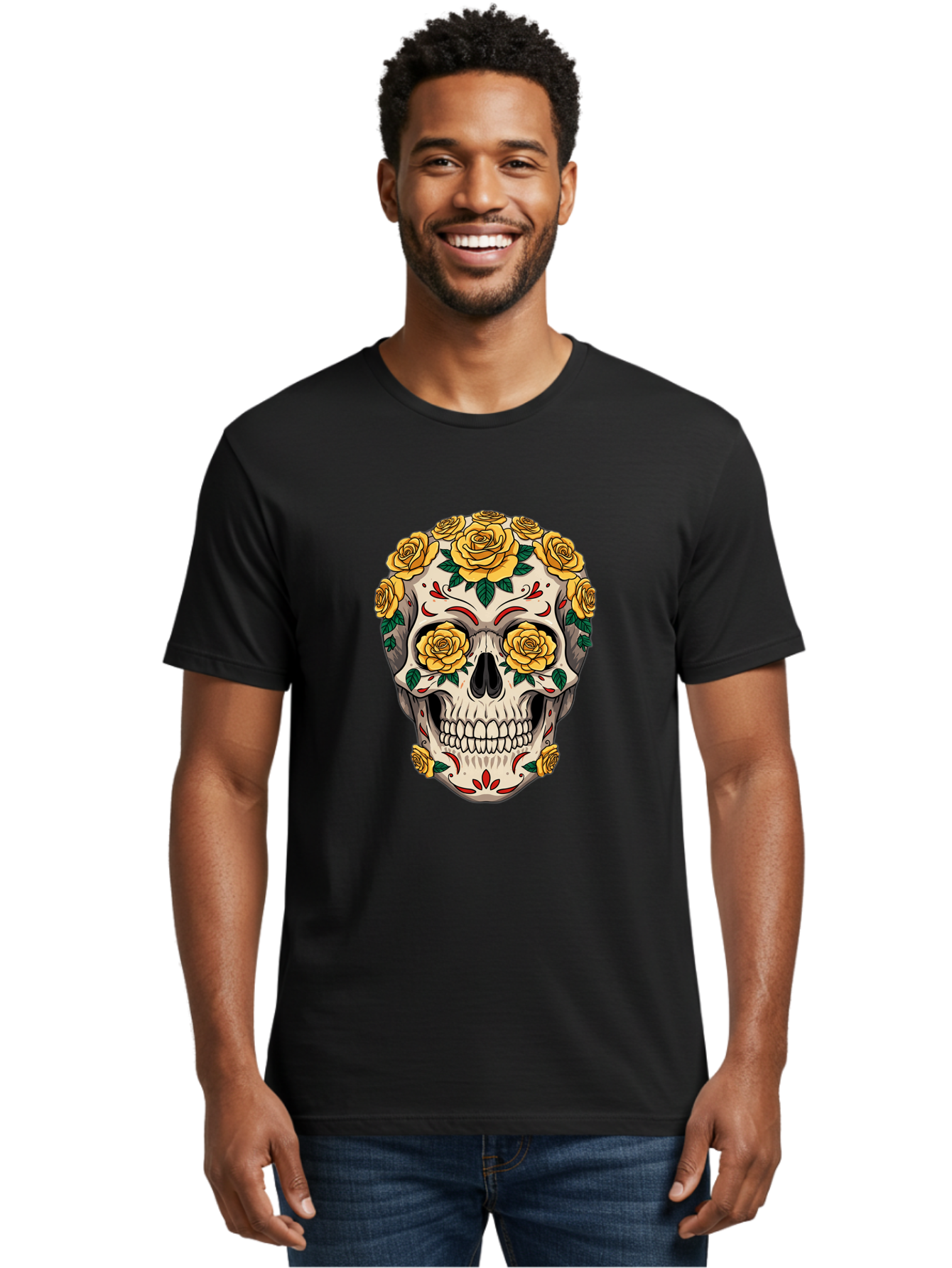 Sugar-Skull-With-Yellow-Roses Men'S Graphic Tee, 100% Cotton, Comfortable Casual Summer Wear, Machine Washable, Vintage Camera, Old Camera, Antique Camera, Black Camera, Classic Photography, Photography Equipment, Nostalgic Device, Ban662
