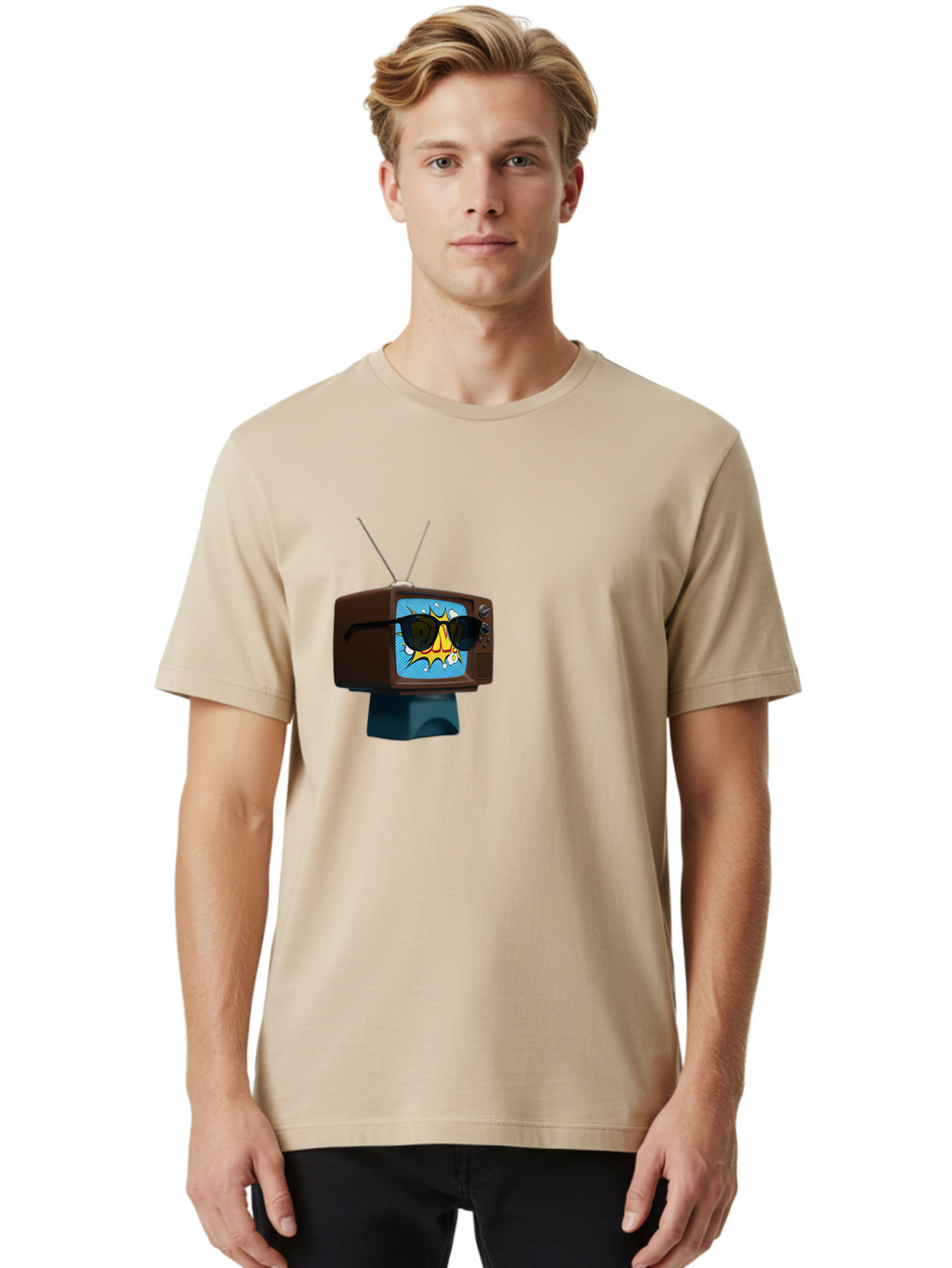 Sun-Glasses-Tv Men'S Graphic Tee, 100% Cotton, Comfortable Casual Summer Wear, Machine Washable, Vintage Camera, Old Camera, Antique Camera, Black Camera, Classic Photography, Photography Equipment, Nostalgic Device, Film Camera, Camera Art Ban669