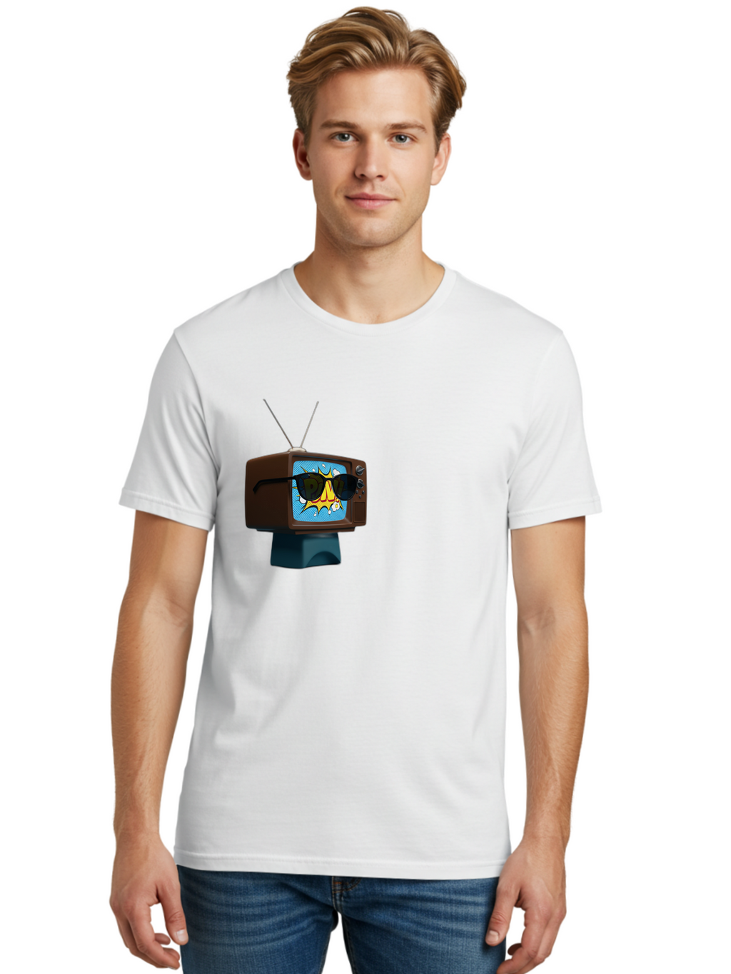 Sun-Glasses-Tv Men'S Graphic Tee, 100% Cotton, Comfortable Casual Summer Wear, Machine Washable, Vintage Camera, Old Camera, Antique Camera, Black Camera, Classic Photography, Photography Equipment, Nostalgic Device, Film Camera, Camera Art Ban669