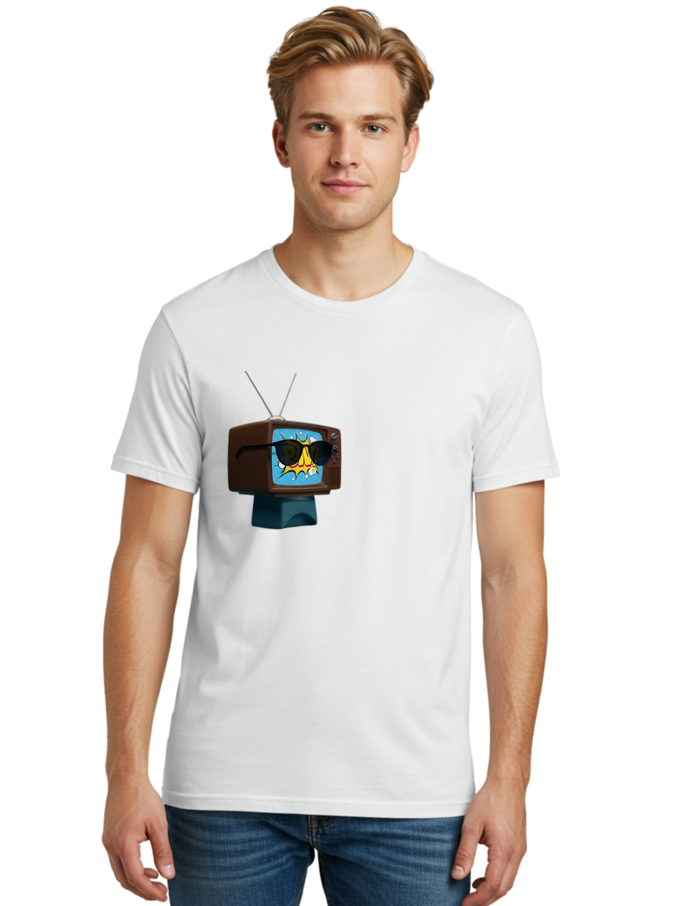 Sun-Glasses-Tv Men'S Graphic Tee, 100% Cotton, Comfortable Casual Summer Wear, Machine Washable, Vintage Camera, Old Camera, Antique Camera, Black Camera, Classic Photography, Photography Equipment, Nostalgic Device, Film Camera, Camera Art Ban669