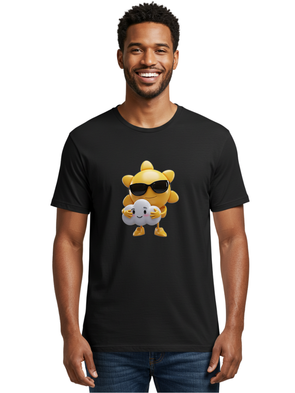 Sun-Wearing-Sunglasses-Hugging-Cloud Men'S Graphic Tee, 100% Cotton, Comfortable Casual Summer Wear, Machine Washable, Vintage Camera, Old Camera, Antique Camera, Black Camera, Classic Photography, Photography Equipment, Nostalgic Device, Ban672