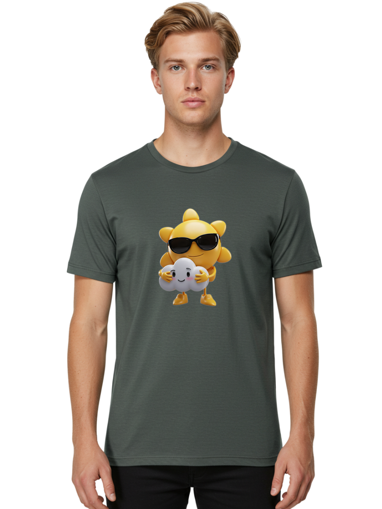 Sun-Wearing-Sunglasses-Hugging-Cloud Men'S Graphic Tee, 100% Cotton, Comfortable Casual Summer Wear, Machine Washable, Vintage Camera, Old Camera, Antique Camera, Black Camera, Classic Photography, Photography Equipment, Nostalgic Device, Ban672