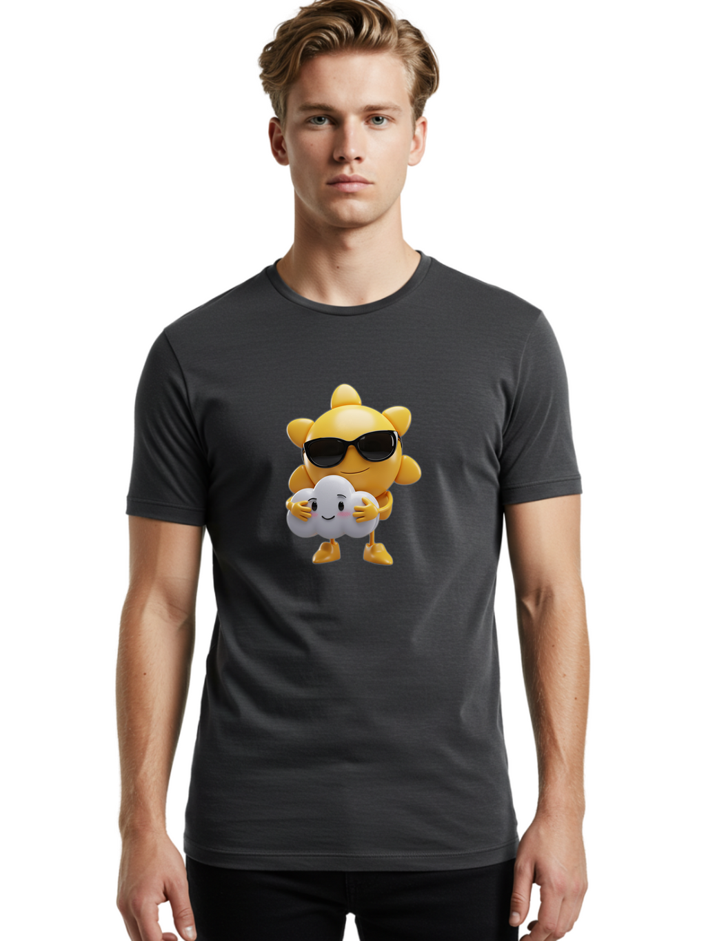 Sun-Wearing-Sunglasses-Hugging-Cloud Men'S Graphic Tee, 100% Cotton, Comfortable Casual Summer Wear, Machine Washable, Vintage Camera, Old Camera, Antique Camera, Black Camera, Classic Photography, Photography Equipment, Nostalgic Device, Ban672