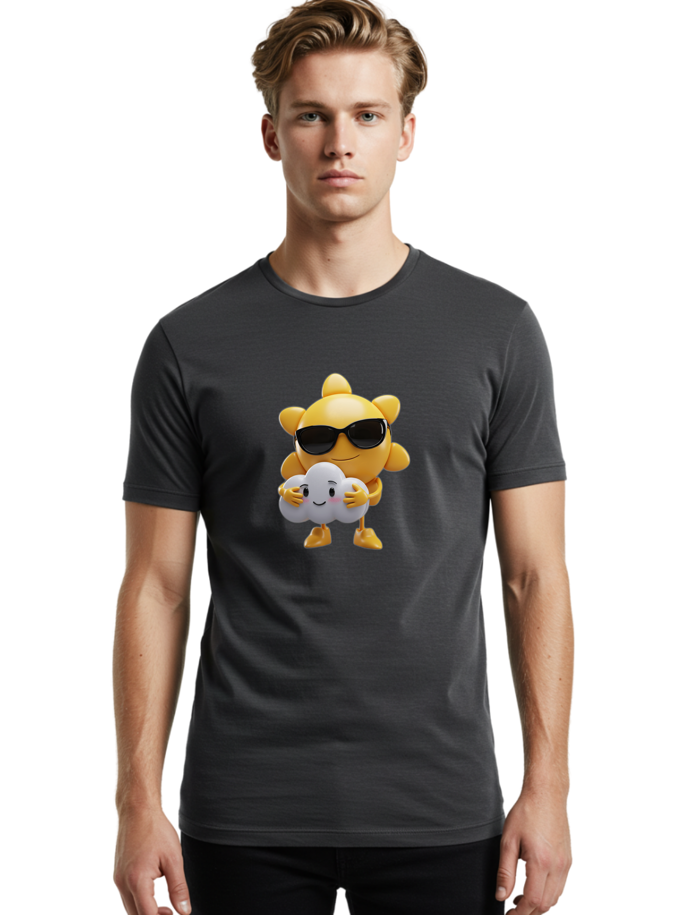 Sun-Wearing-Sunglasses-Hugging-Cloud Men'S Graphic Tee, 100% Cotton, Comfortable Casual Summer Wear, Machine Washable, Vintage Camera, Old Camera, Antique Camera, Black Camera, Classic Photography, Photography Equipment, Nostalgic Device, Ban672