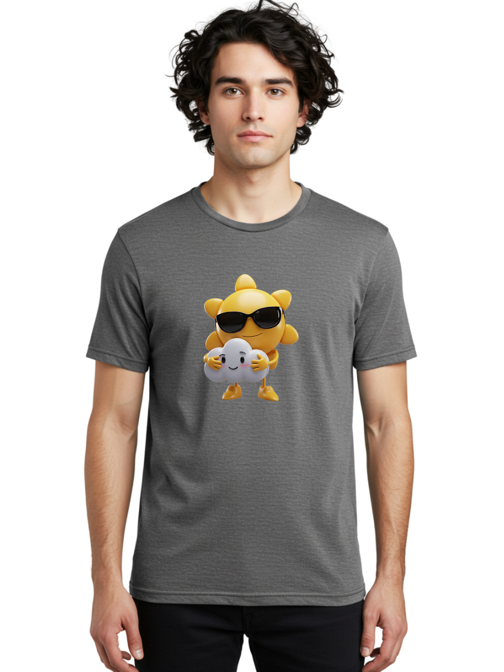 Sun-Wearing-Sunglasses-Hugging-Cloud Men'S Graphic Tee, 100% Cotton, Comfortable Casual Summer Wear, Machine Washable, Vintage Camera, Old Camera, Antique Camera, Black Camera, Classic Photography, Photography Equipment, Nostalgic Device, Ban672