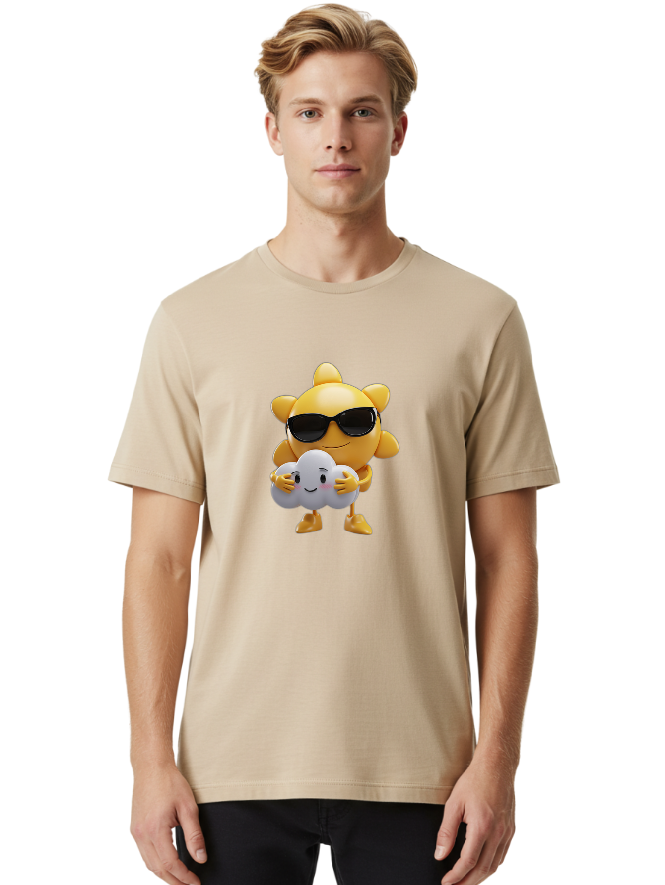 Sun-Wearing-Sunglasses-Hugging-Cloud Men'S Graphic Tee, 100% Cotton, Comfortable Casual Summer Wear, Machine Washable, Vintage Camera, Old Camera, Antique Camera, Black Camera, Classic Photography, Photography Equipment, Nostalgic Device, Ban672