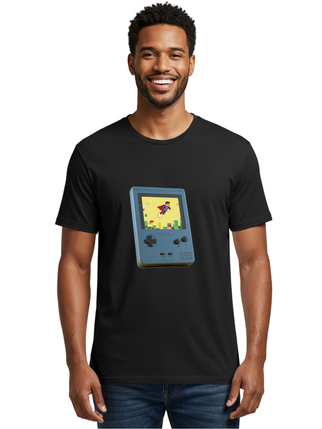 Superman-Gameboy Men'S Graphic Tee, 100% Cotton, Comfortable Casual Summer Wear, Machine Washable, Vintage Camera, Old Camera, Antique Camera, Black Camera, Classic Photography, Photography Equipment, Nostalgic Device, Film Camera, Camera Art Ban679
